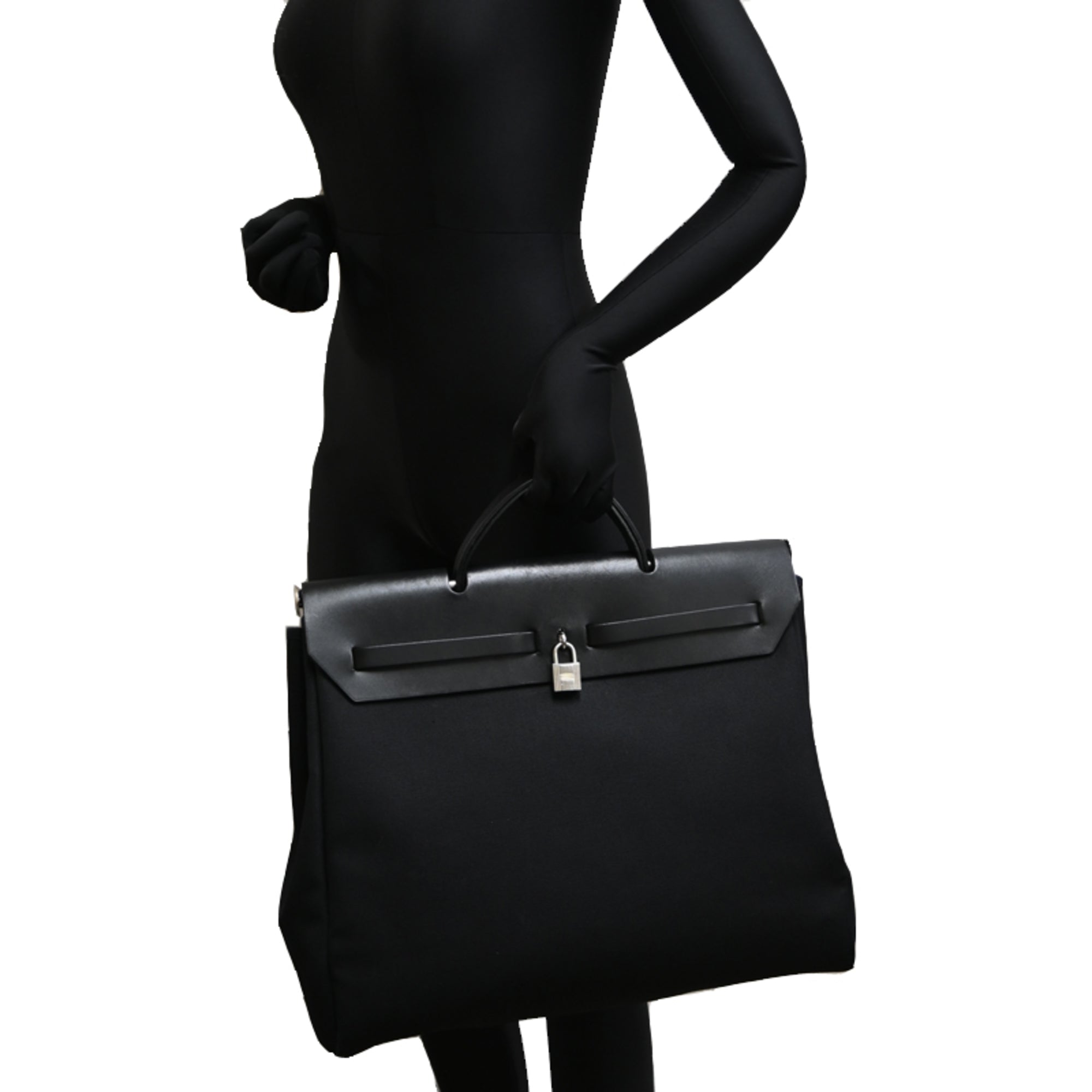 Hermes Black Toile Officier Leather Handbag Shoulder Bag (Pre-Owned)