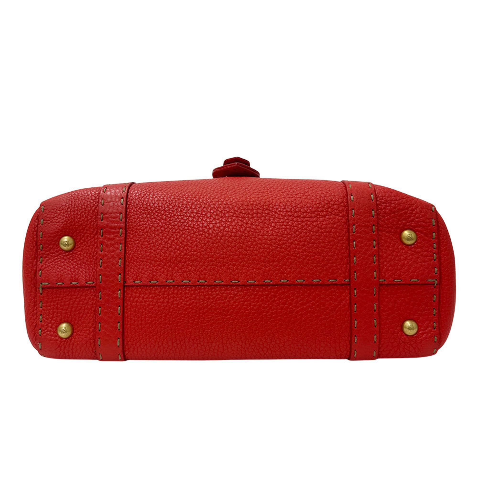 Fendi Red Color Leather Handbag (Pre-Owned)