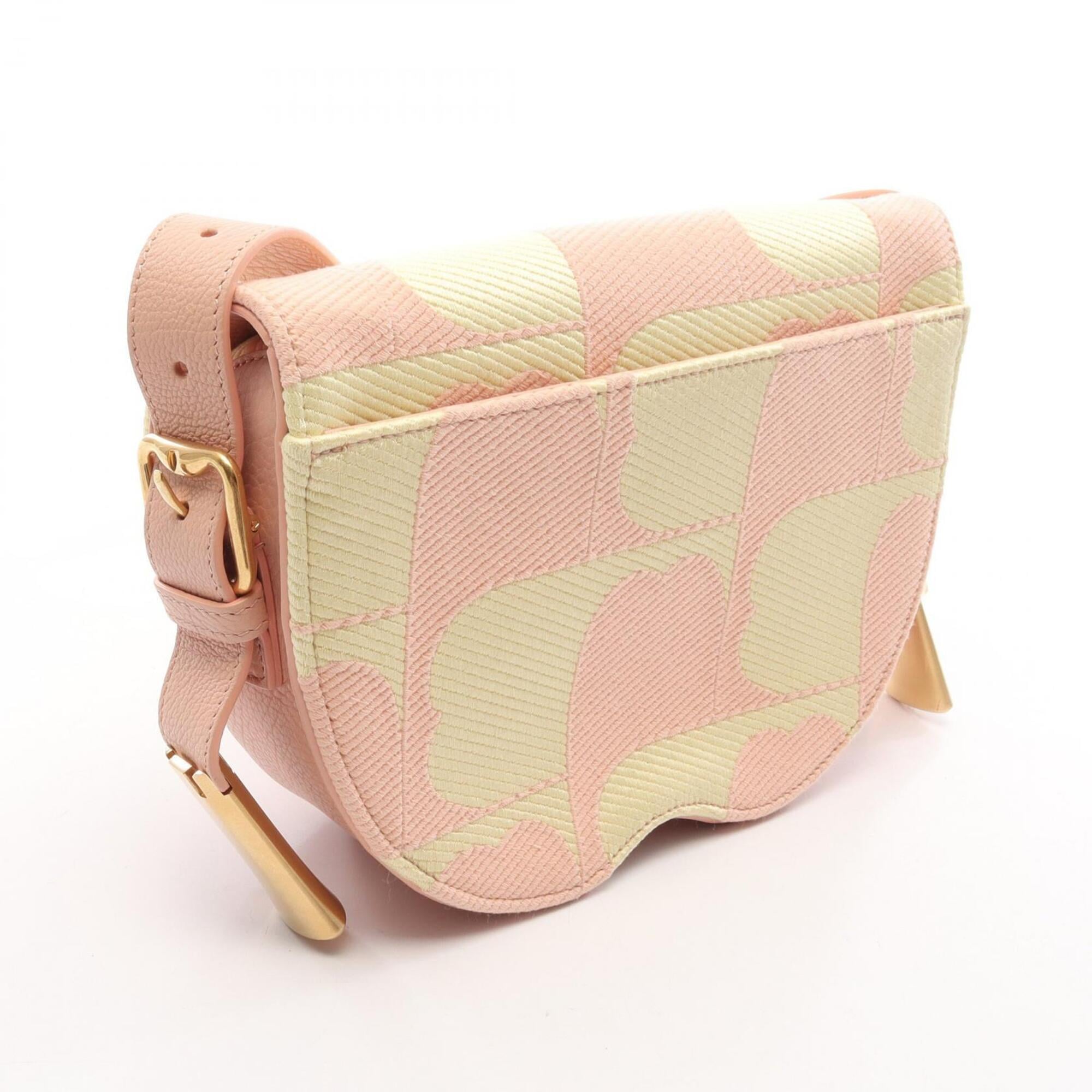 Burberry Pink Yellow Canvas Leather Handbag Shoulder Bag (Pre-Owned)