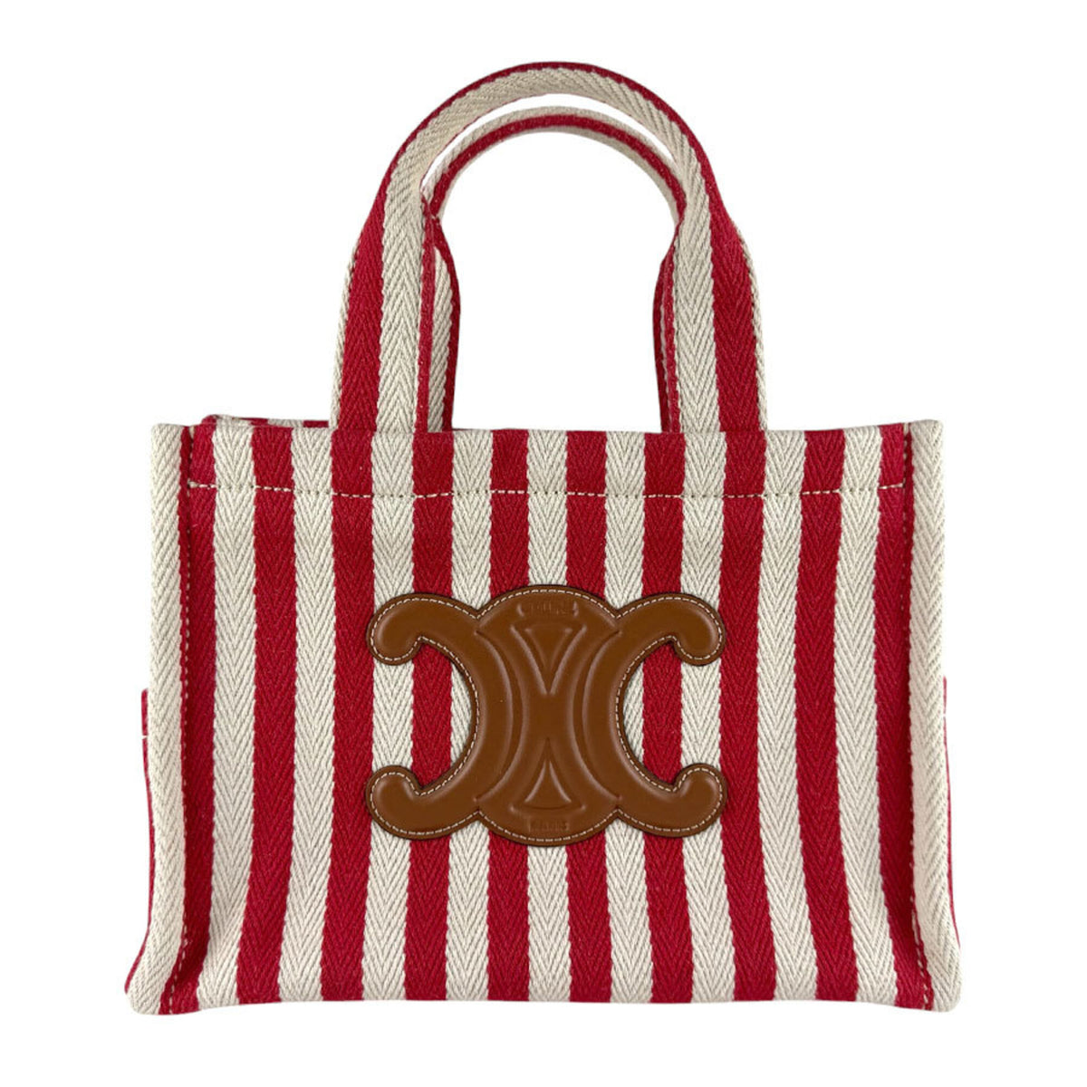 Celine Brown Red Color White Canvas Leather Handbag Shoulder Bag (Pre-Owned)