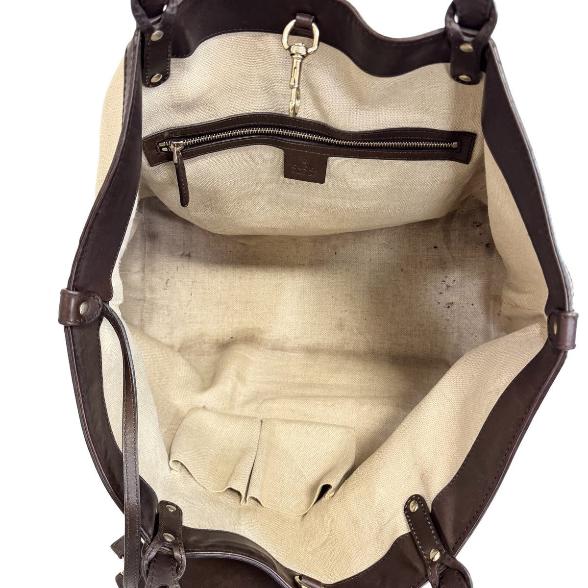 Gucci Brown Canvas Leather Tote Bag (Pre-Owned)