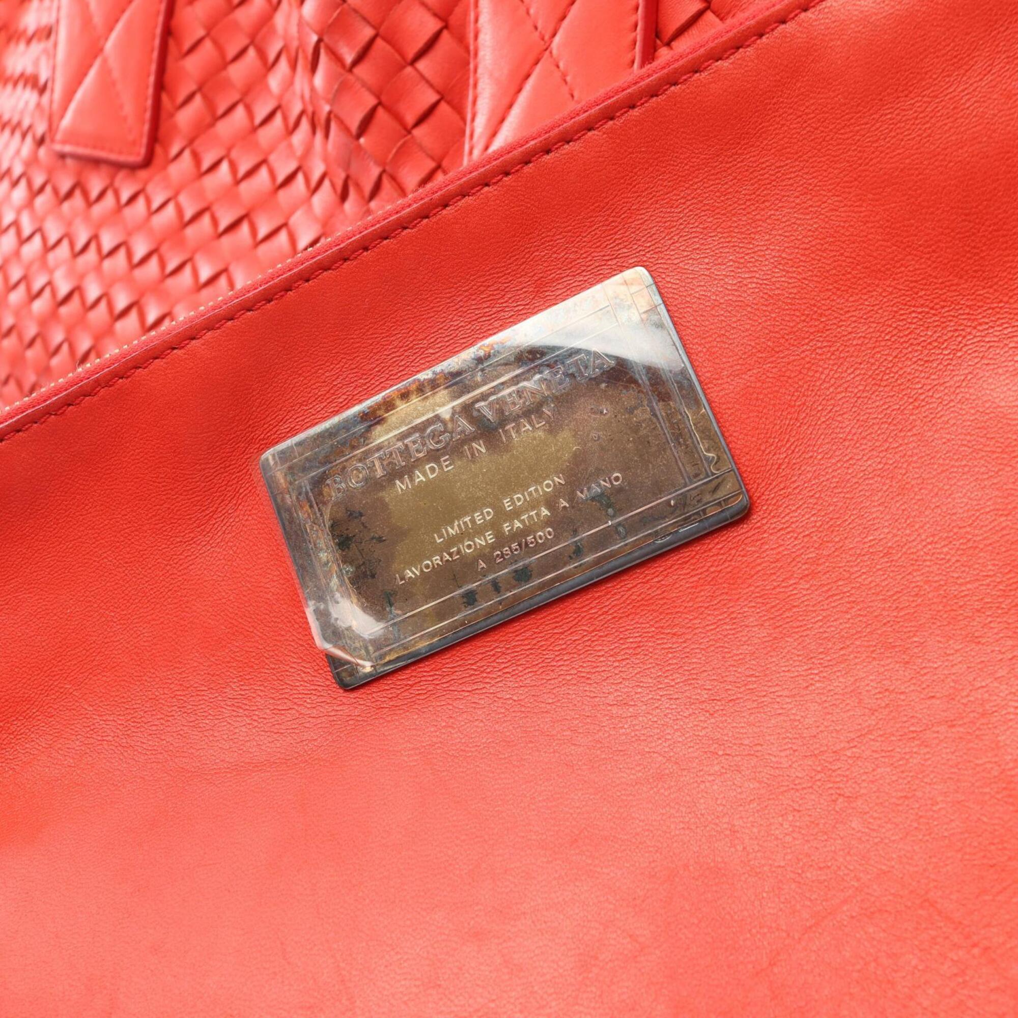 Bottega Veneta Red Color Leather Handbag Pouch Tote Bag (Pre-Owned)