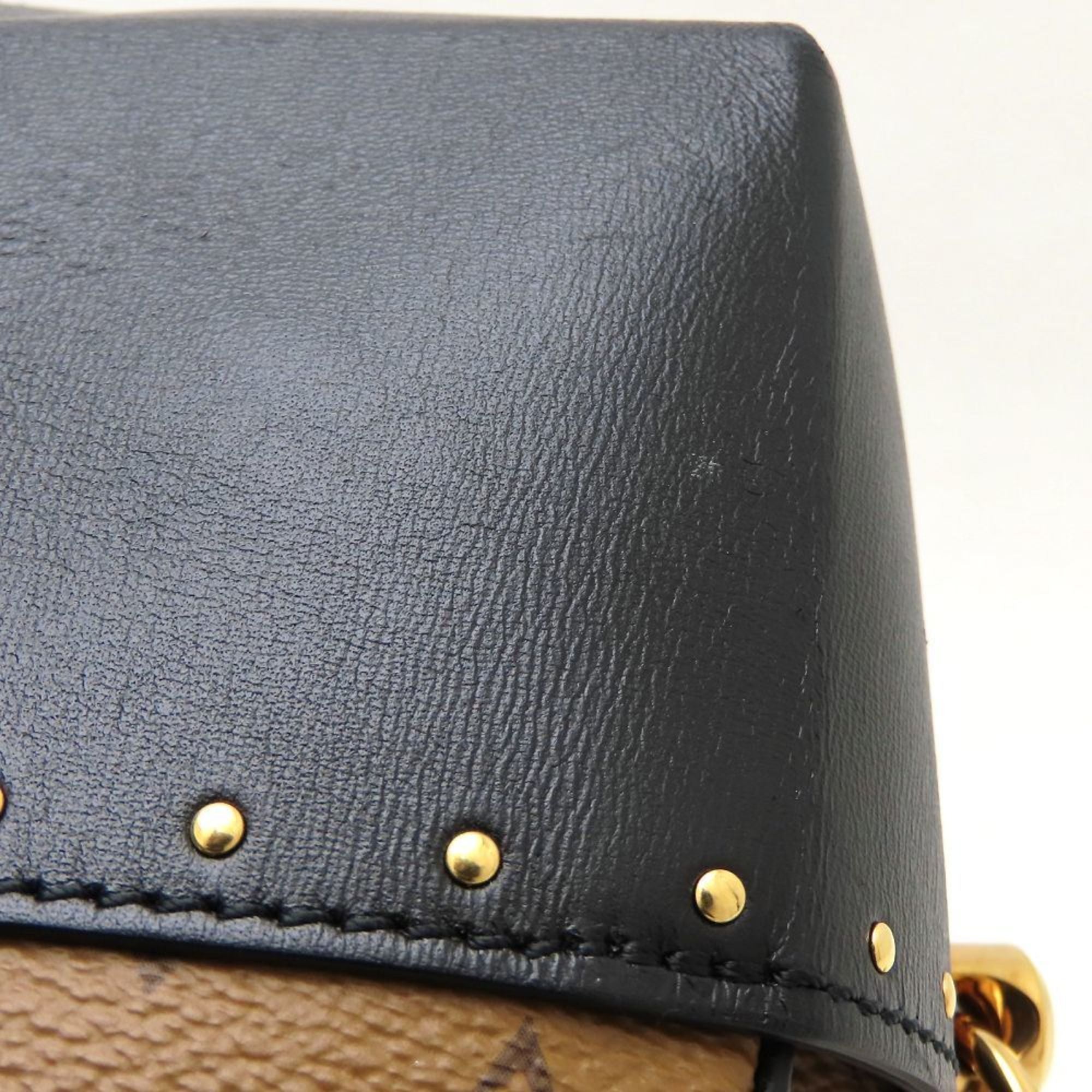 Louis Vuitton Black Brown Canvas Leather Handbag (Pre-Owned)