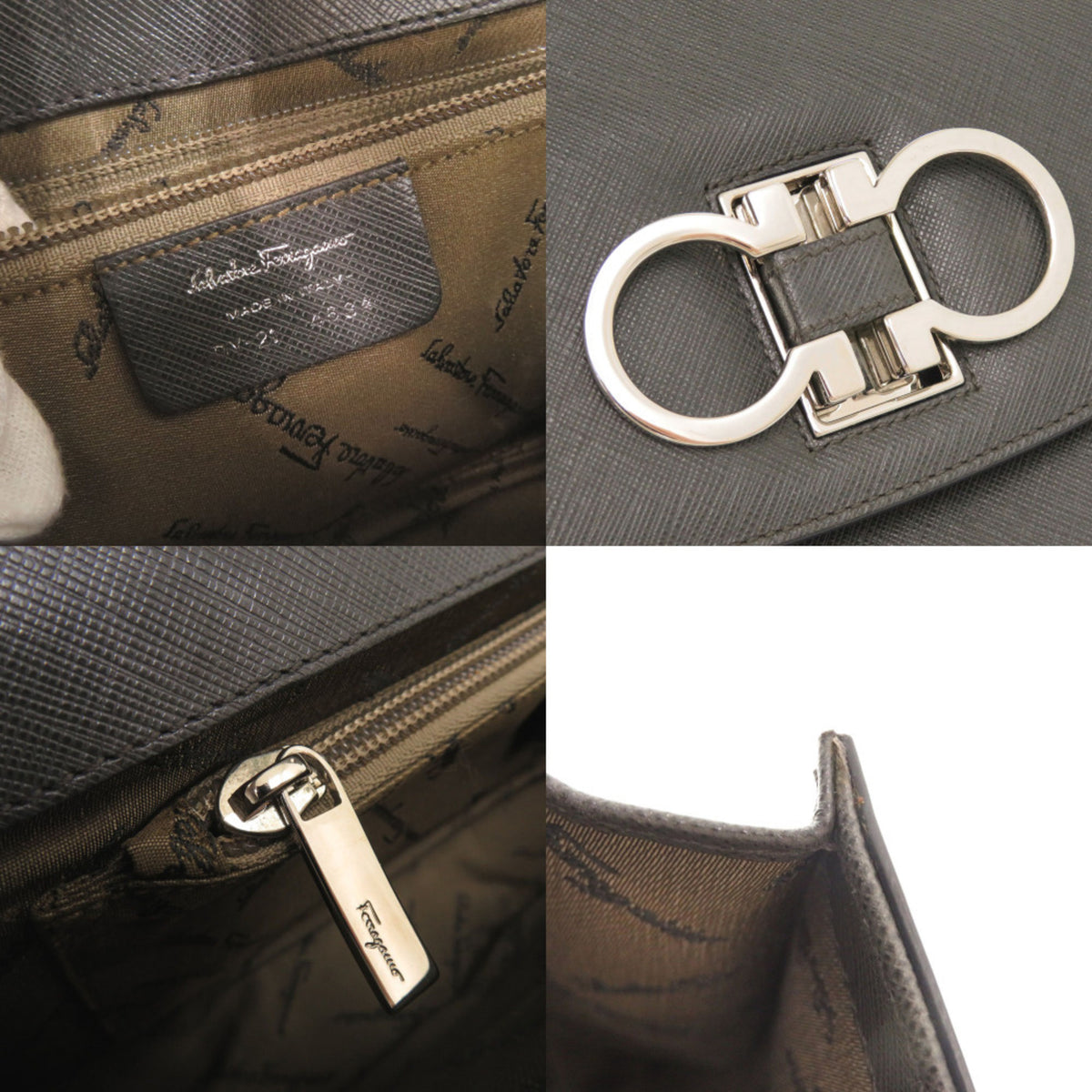 Salvatore Ferragamo Dark Gray Leather Shoulder Bag (Pre-Owned)
