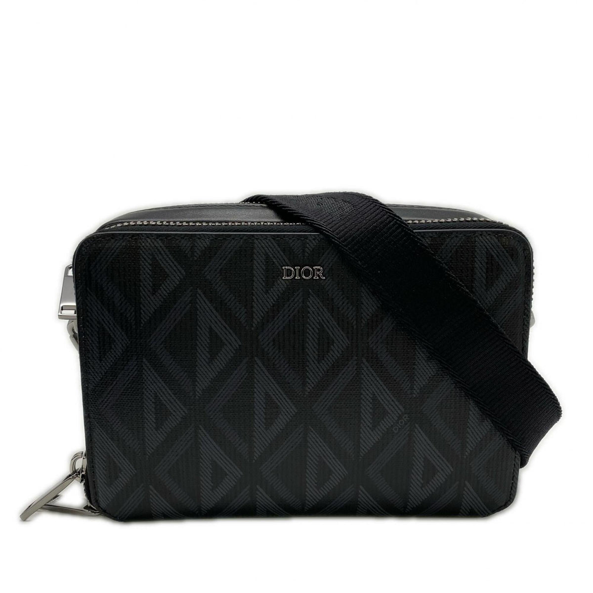 Christian Dior Black Gray Coated Canvas Leather Shoulder Bag (Pre-Owned)