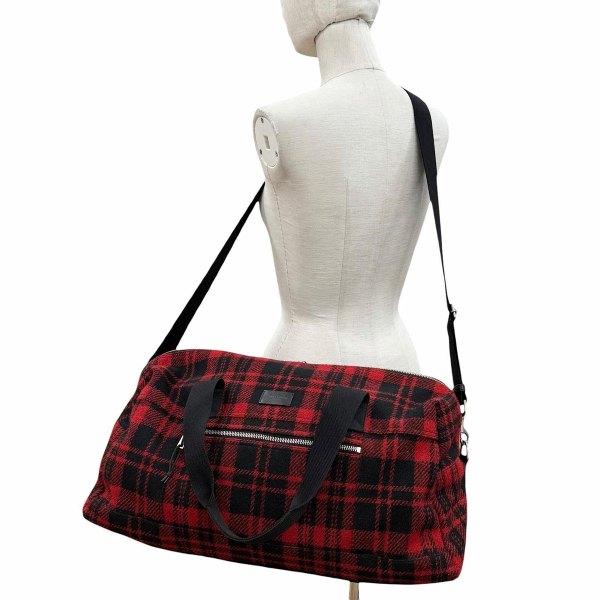 Yves Saint Laurent Black Red Color Wool Leather Boston Bag (Pre-Owned)