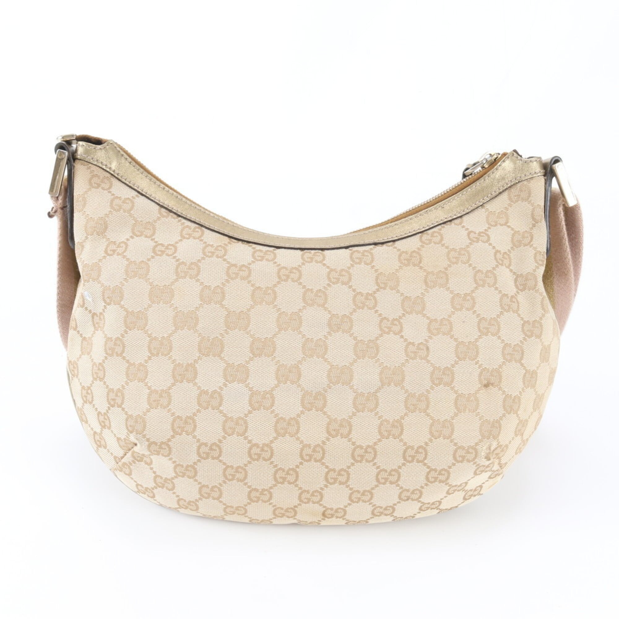 Gucci Beige Gold Leather Canvas Shoulder Bag (Pre-Owned)
