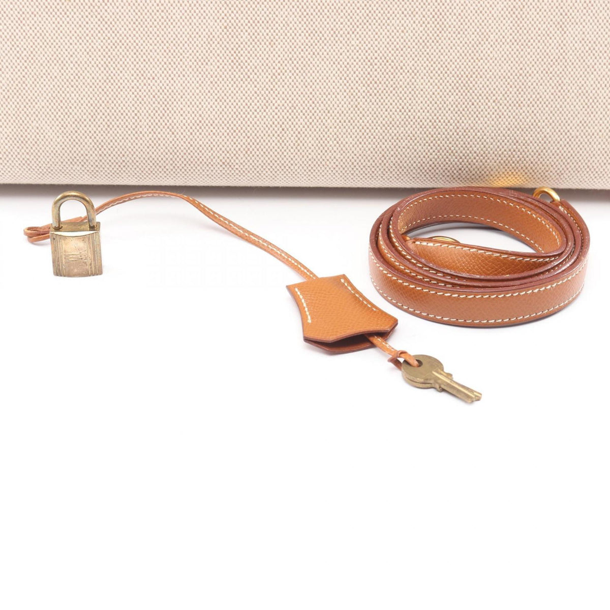 Hermes Beige Brown Canvas Leather Handbag (Pre-Owned)