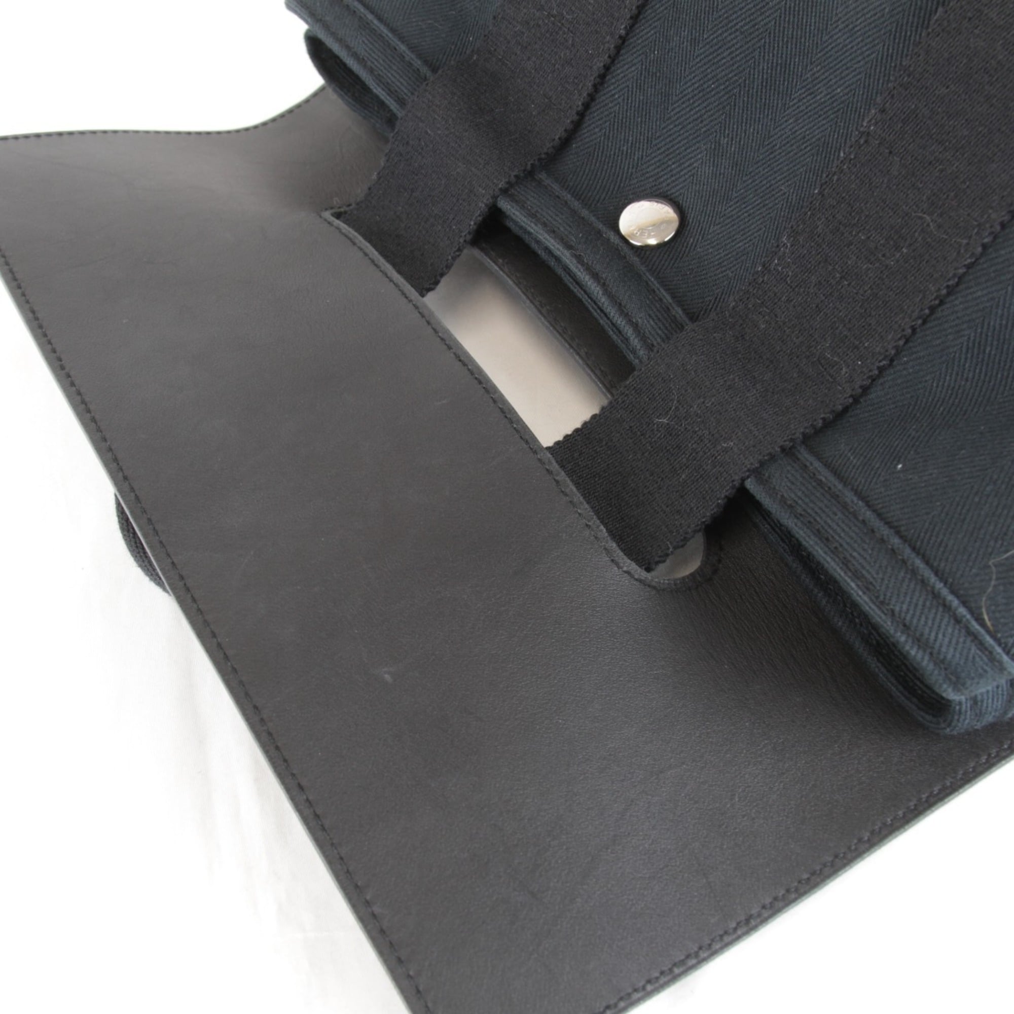 Hermes Black White Toile Chevron Handbag Pouch (Pre-Owned)