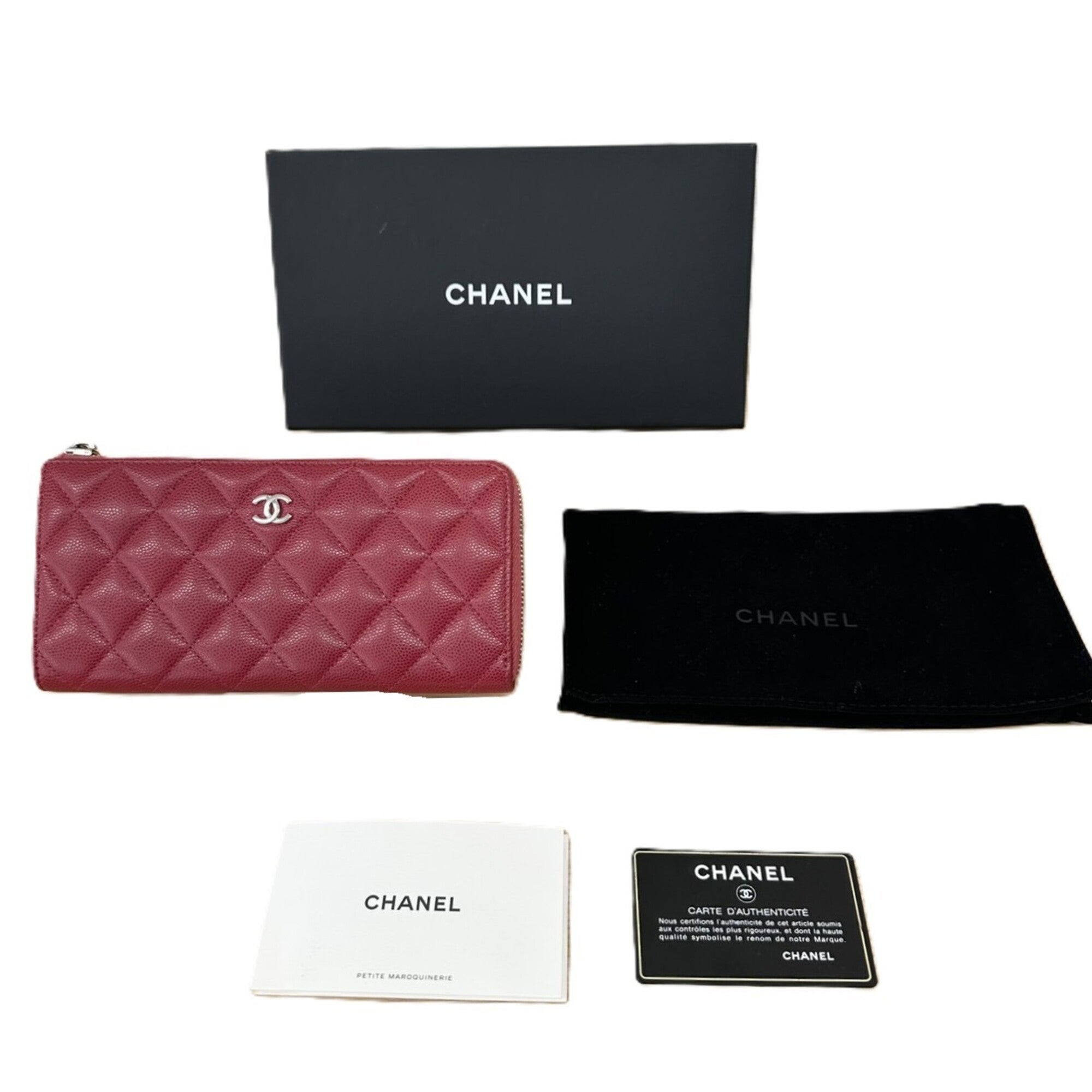 Chanel Matelasse Red Color Grained Calfskin Long Wallet (Bi-Fold) (Pre-Owned)