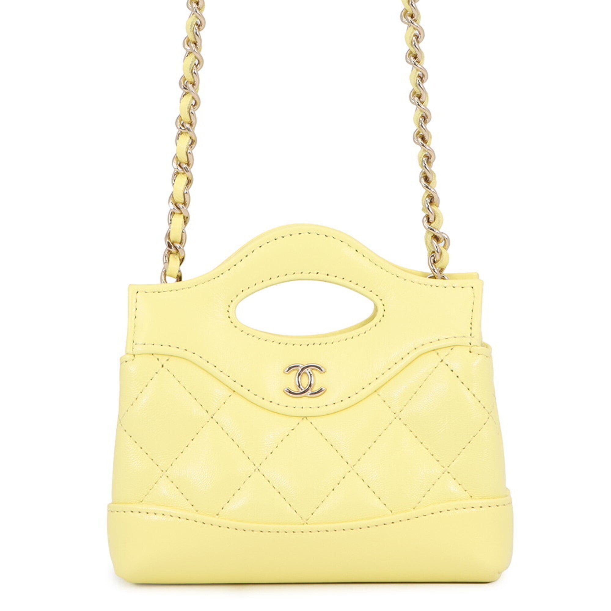 Chanel Yellow Leather Clutch Bag Handbag Shoulder Bag (Pre-Owned)