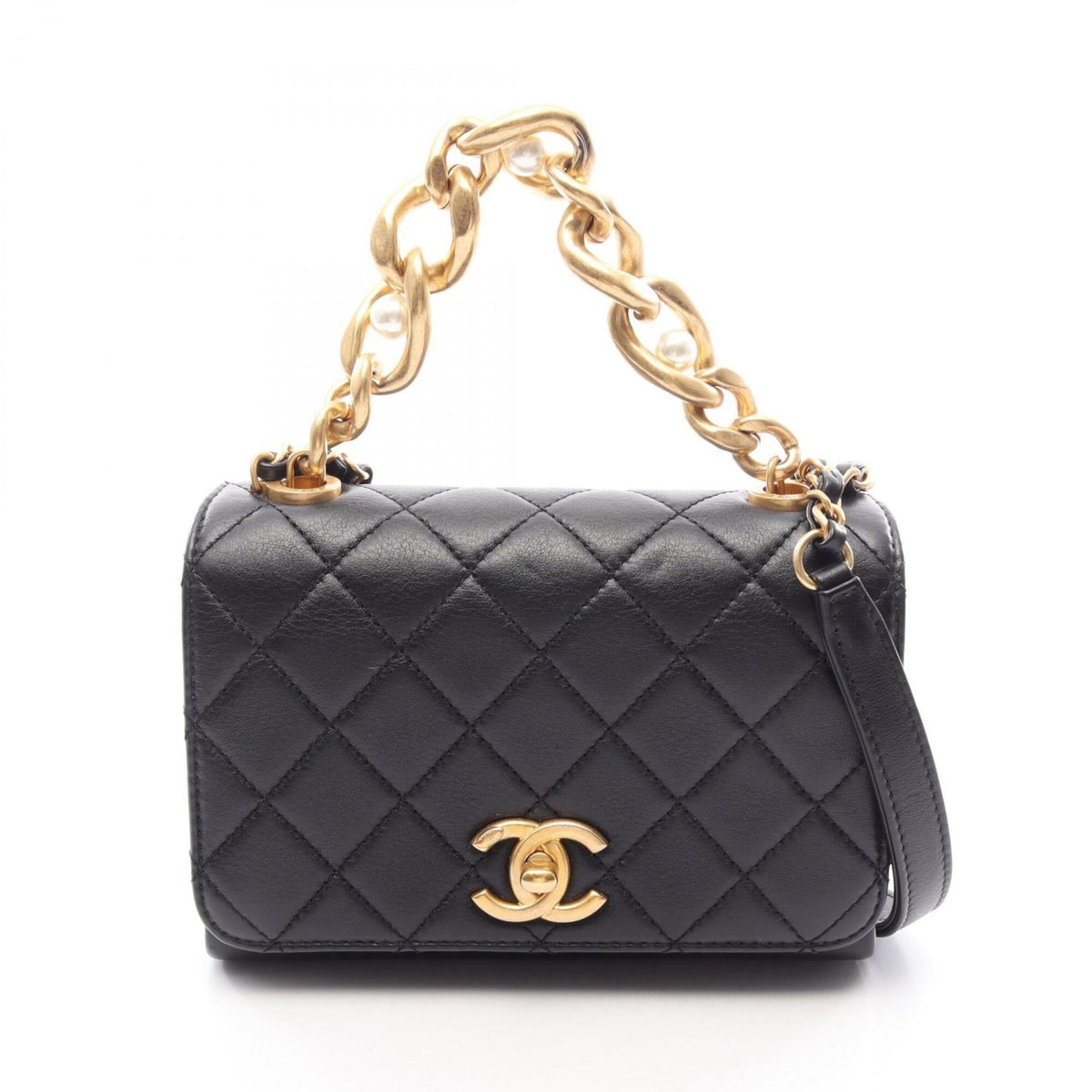 Chanel Black Leather Handbag Shoulder Bag (Pre-Owned)