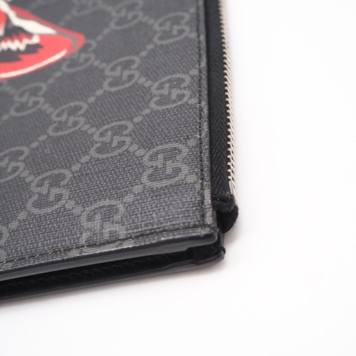 Gucci Black Gray Red Color Coated Canvas Leather Clutch Bag (Pre-Owned)