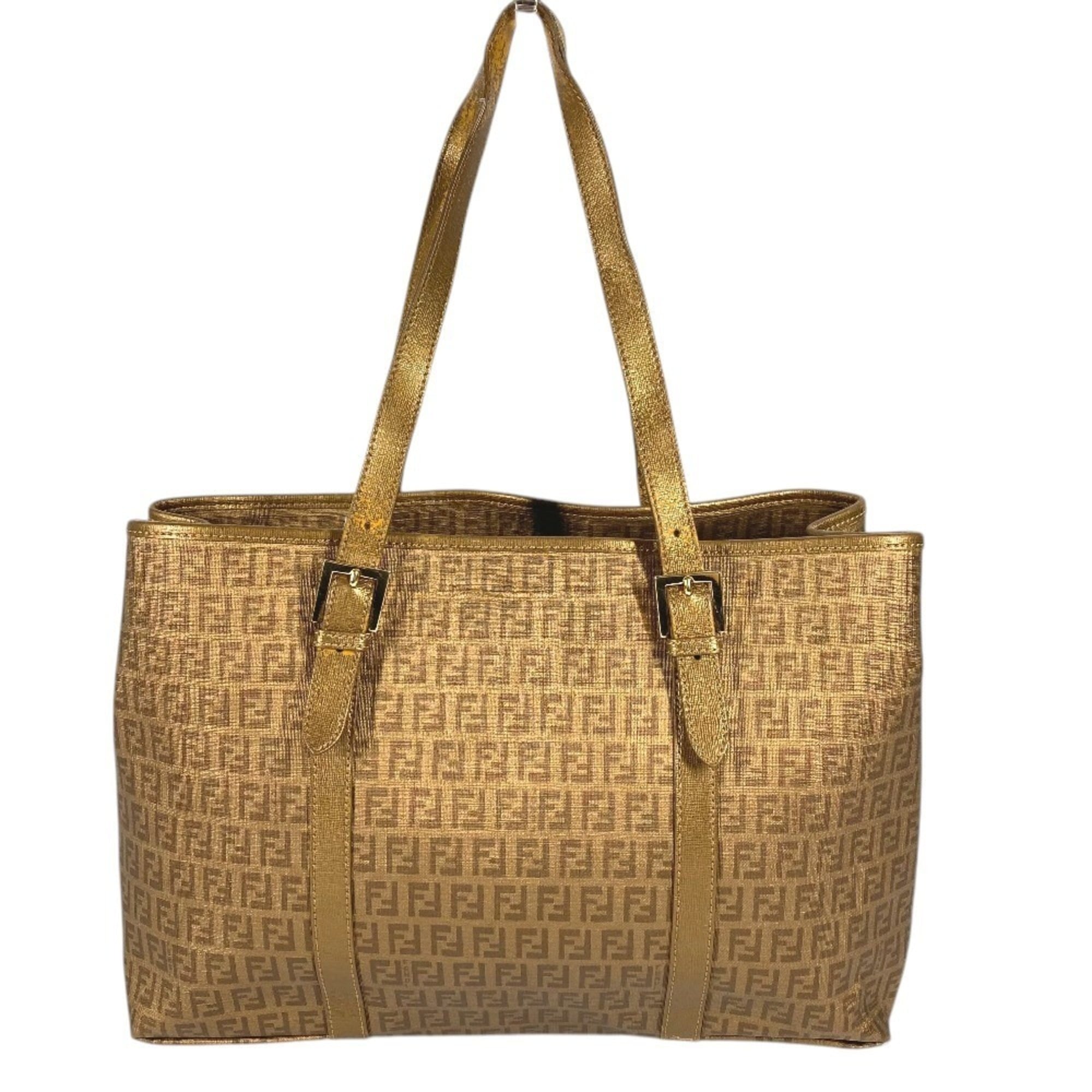 Fendi Gold Zucca Pvc Leather Shoulder Bag Tote Bag (Pre-Owned)