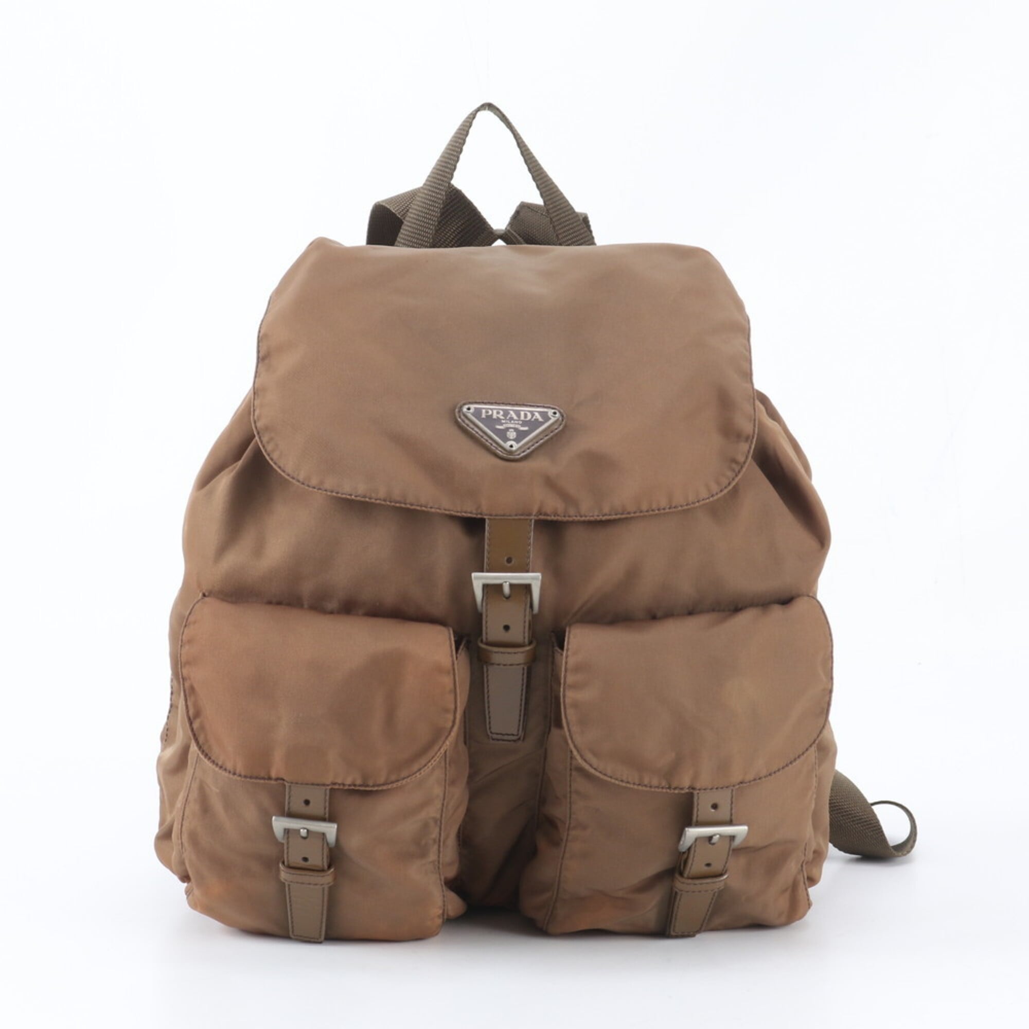 Prada Brown Nylon Leather Backpack Handbag (Pre-Owned)