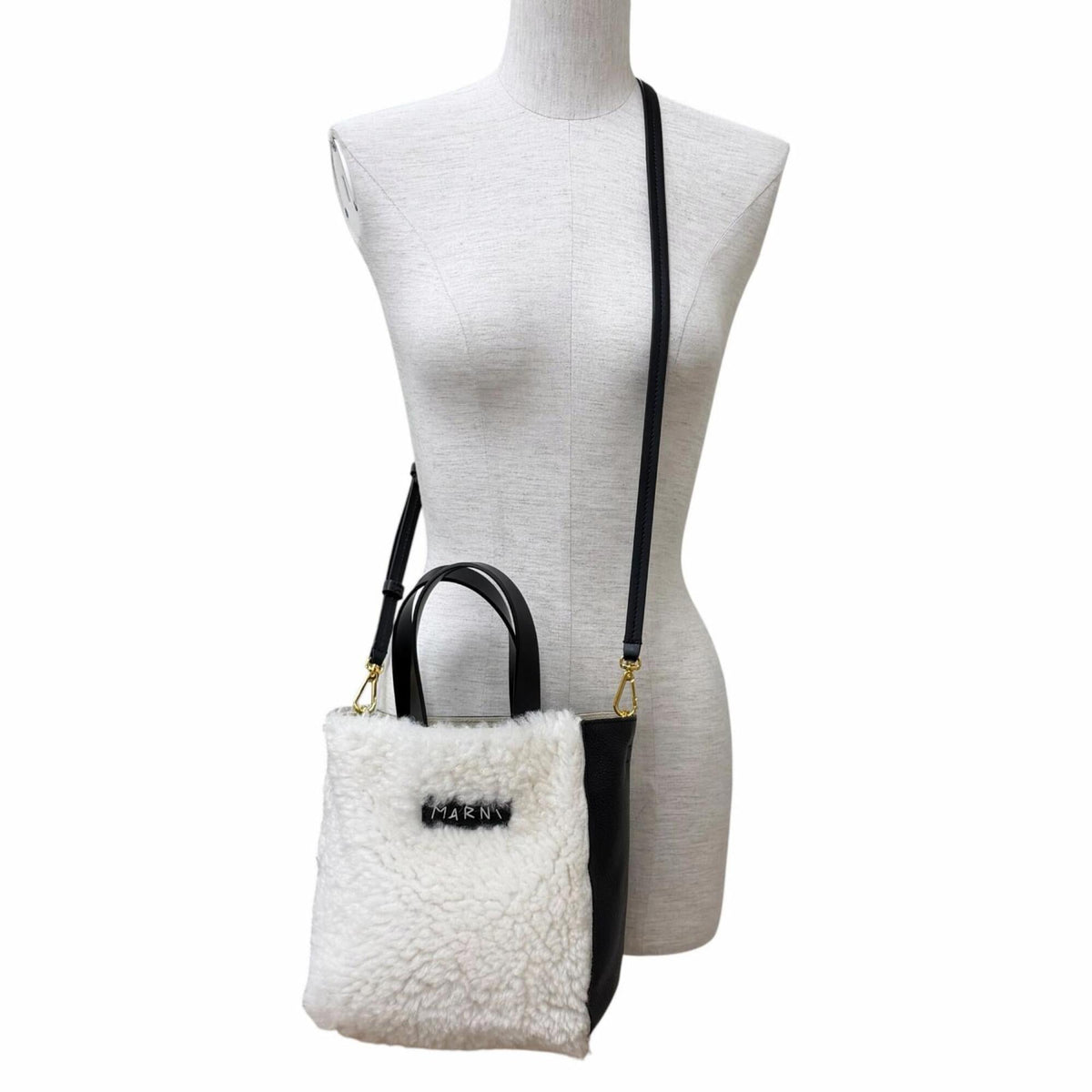 Marni Black Off-White Fur Leather Shoulder Bag (Pre-Owned)