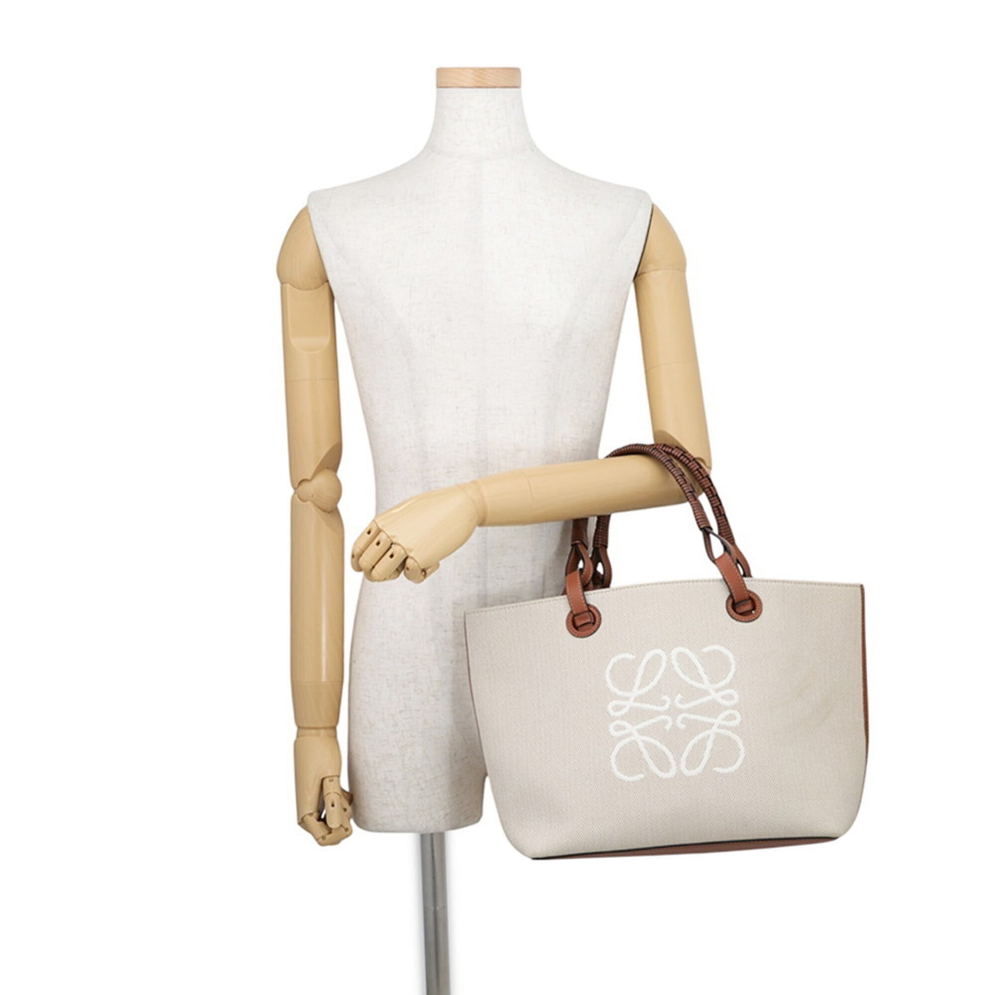 Loewe Beige Brown Canvas Leather Handbag Shoulder Bag Tote Bag (Pre-Owned)