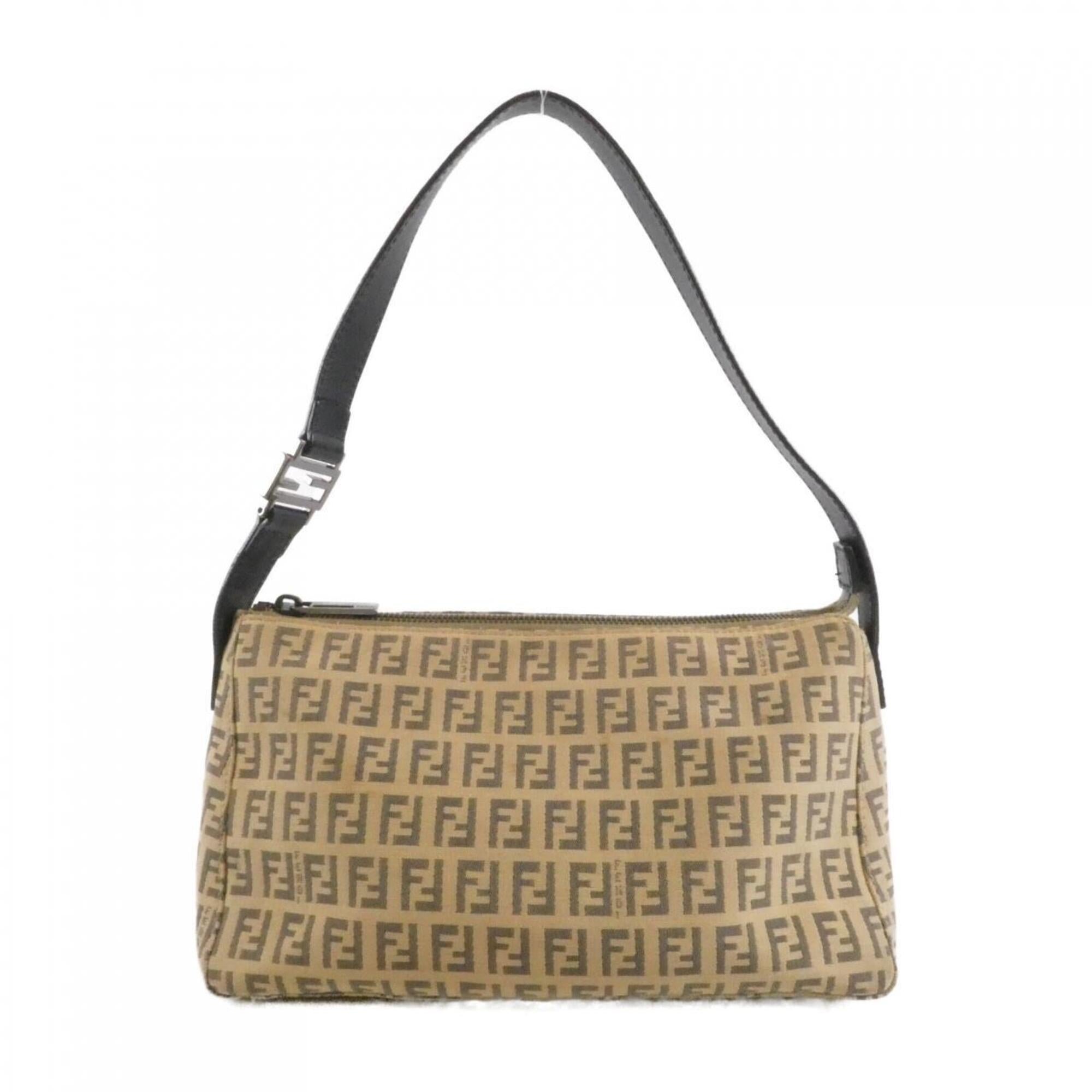 Fendi Beige Black Canvas Leather Handbag (Pre-Owned)
