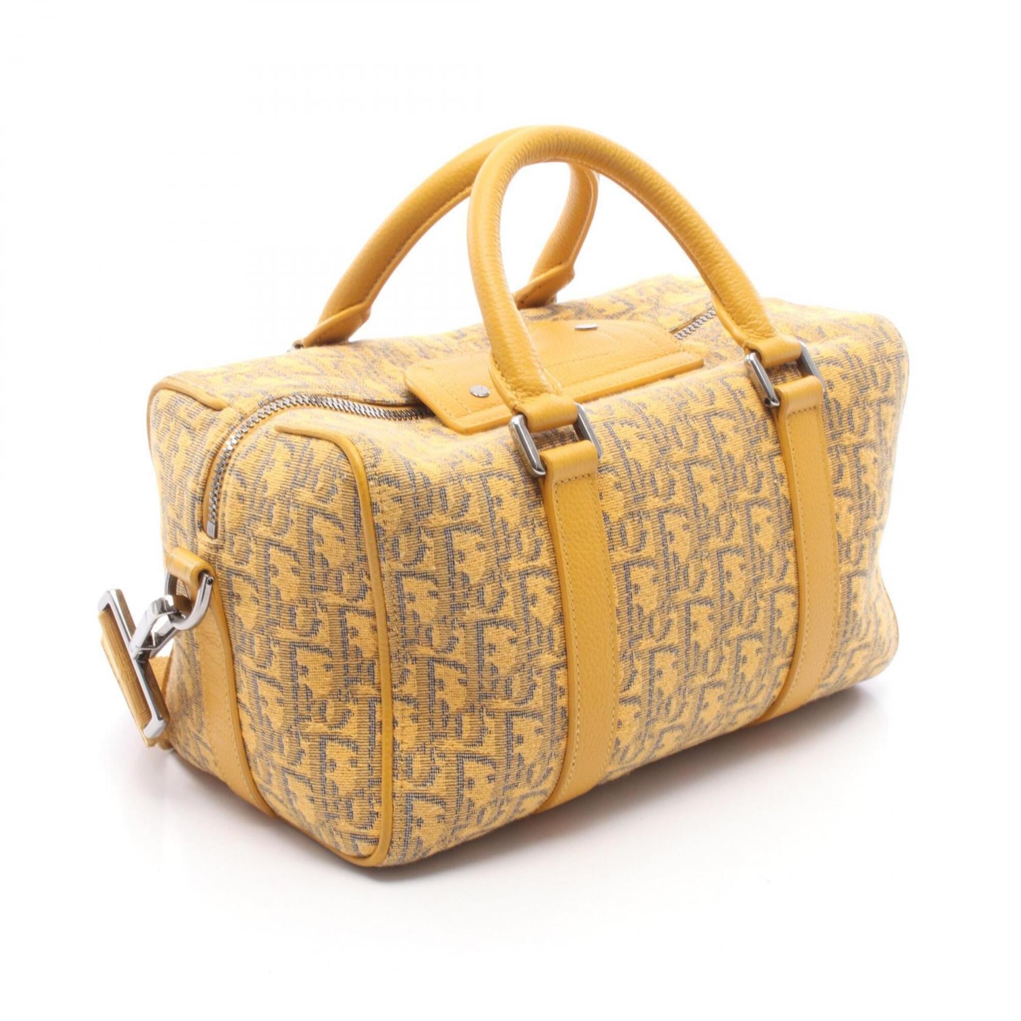 Christian Dior Navy Yellow Canvas Leather Handbag (Pre-Owned)