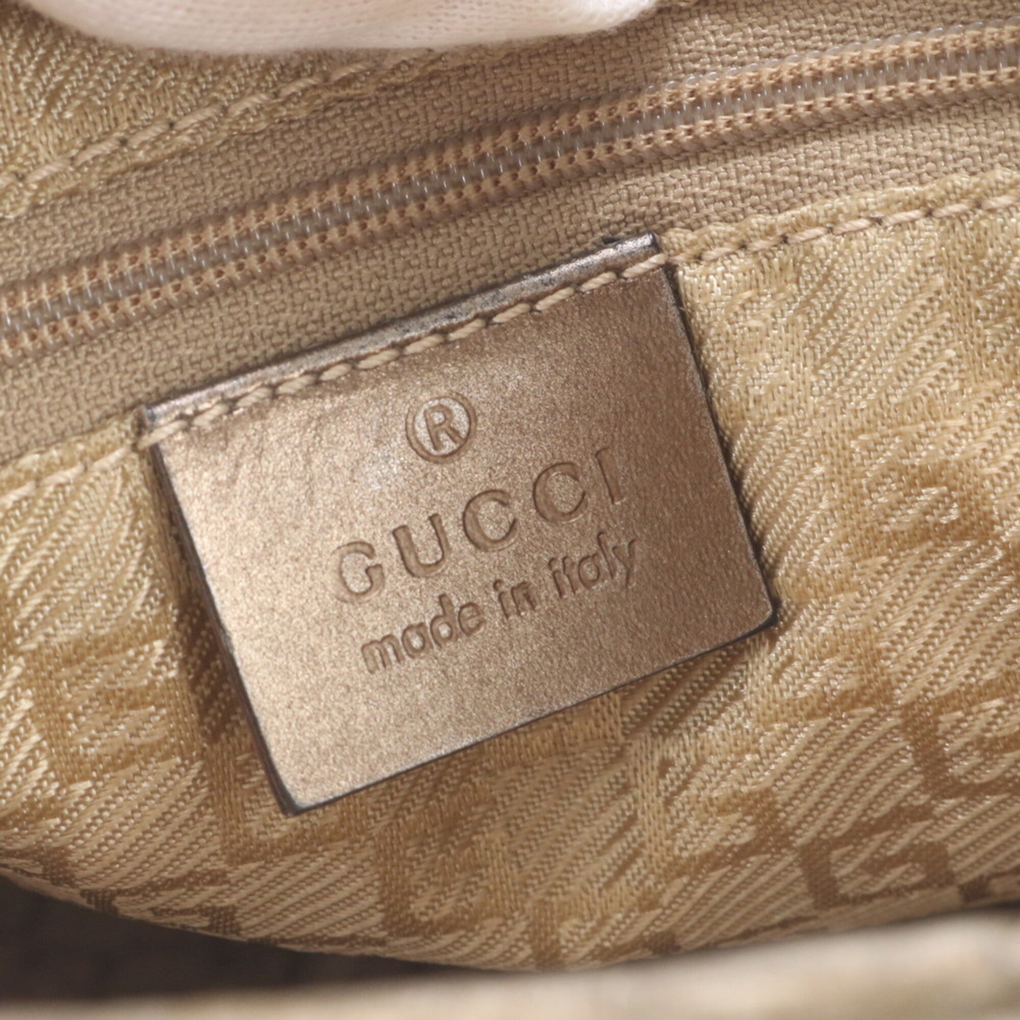 Gucci Gold Leather Canvas Handbag Shoulder Bag Tote Bag (Pre-Owned)