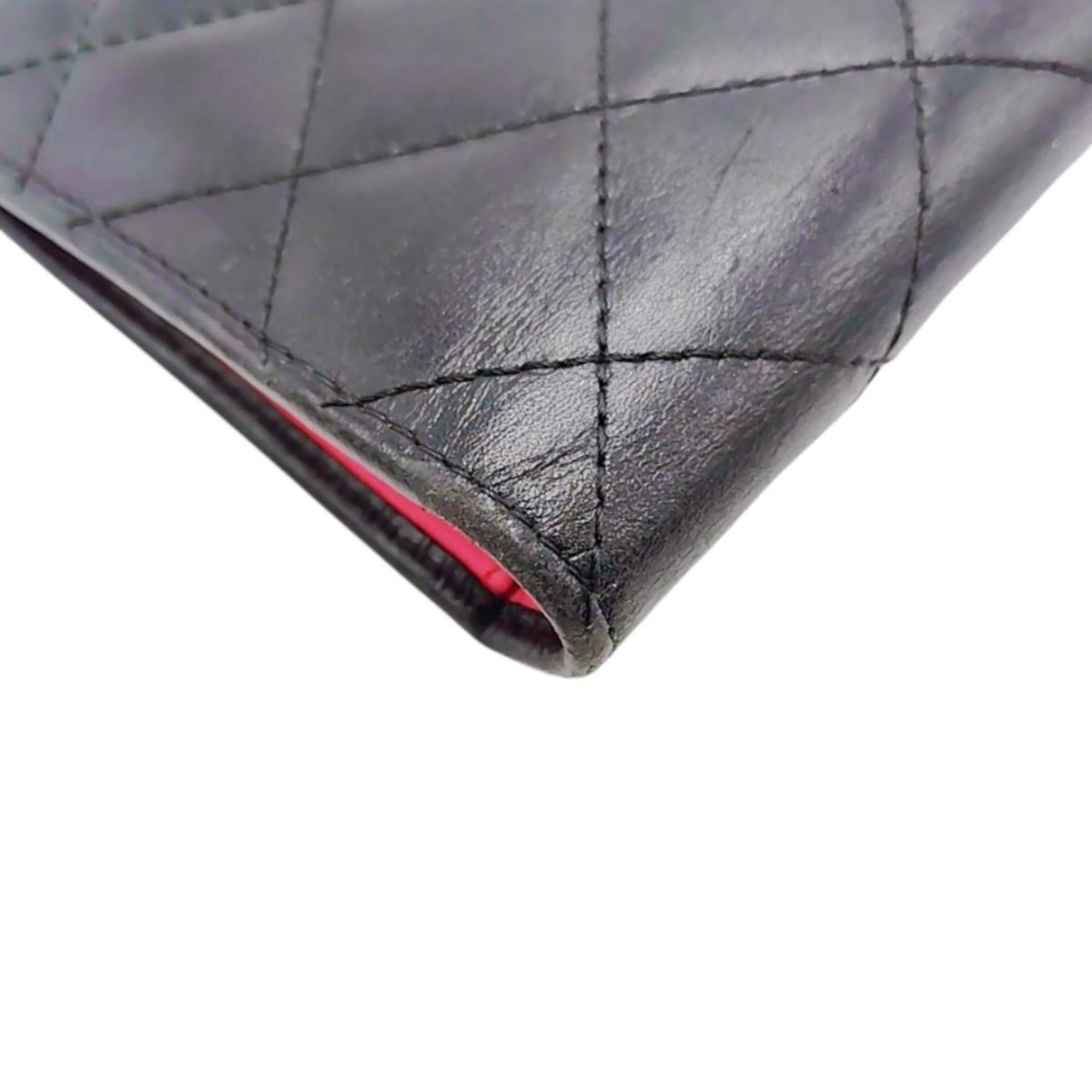 Chanel Black Pink Leather Long Wallet (Bi-Fold) (Pre-Owned)