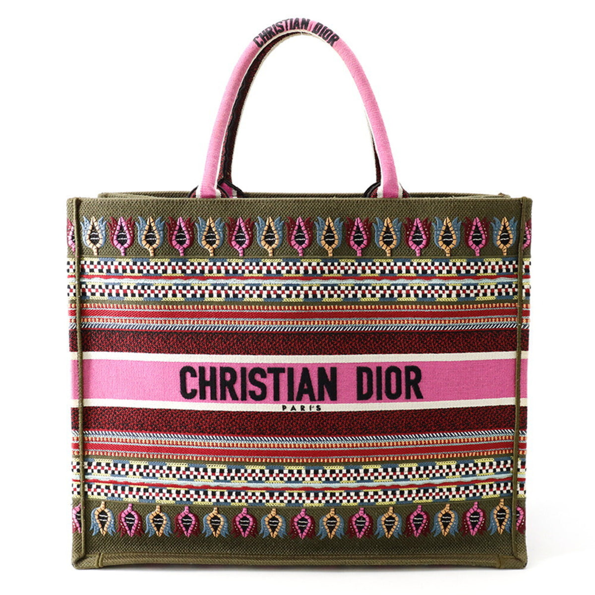 Christian Dior Khaki Multi-Color Purple Canvas Tote Bag (Pre-Owned)