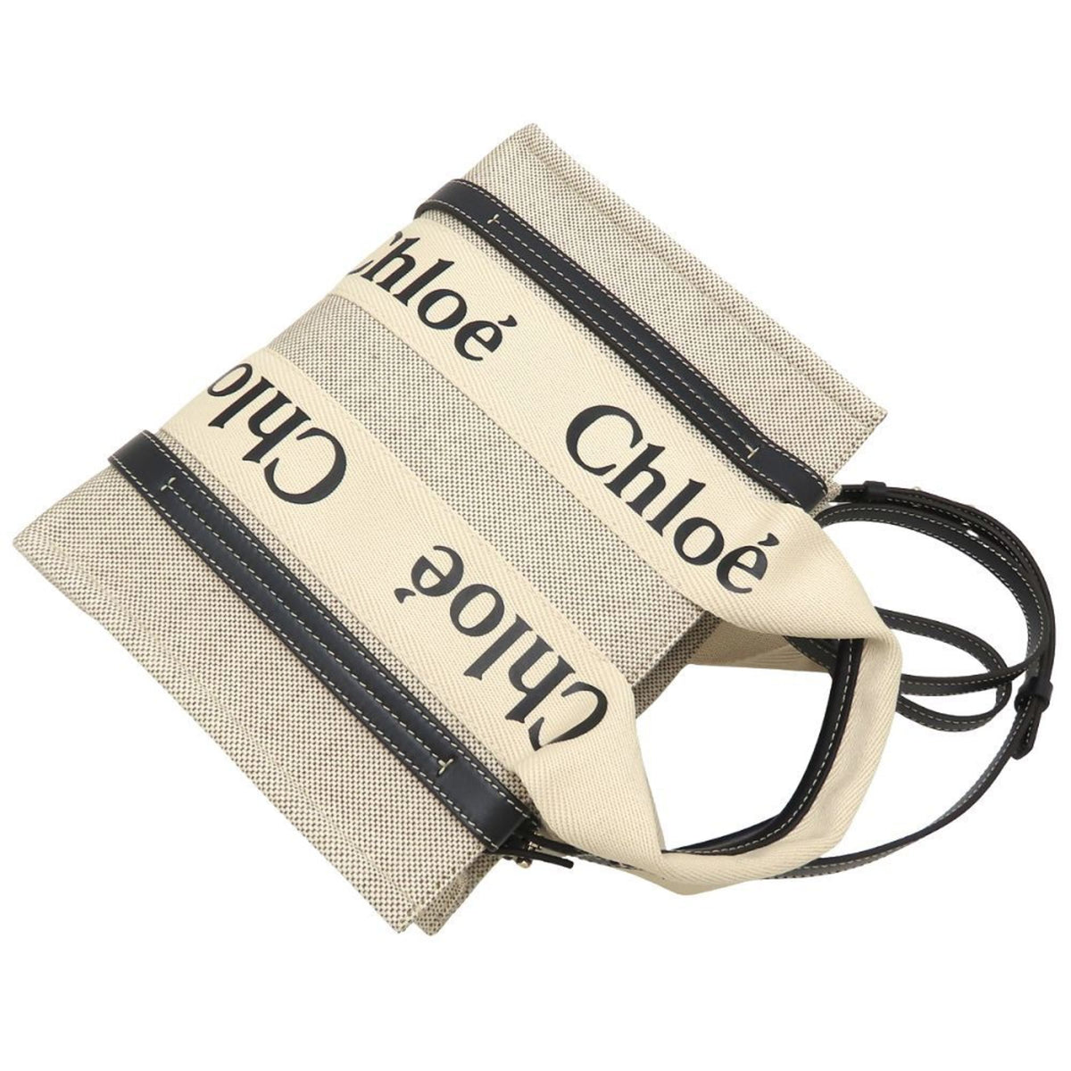 Chloé Blue White Linen Leather Handbag (Pre-Owned)