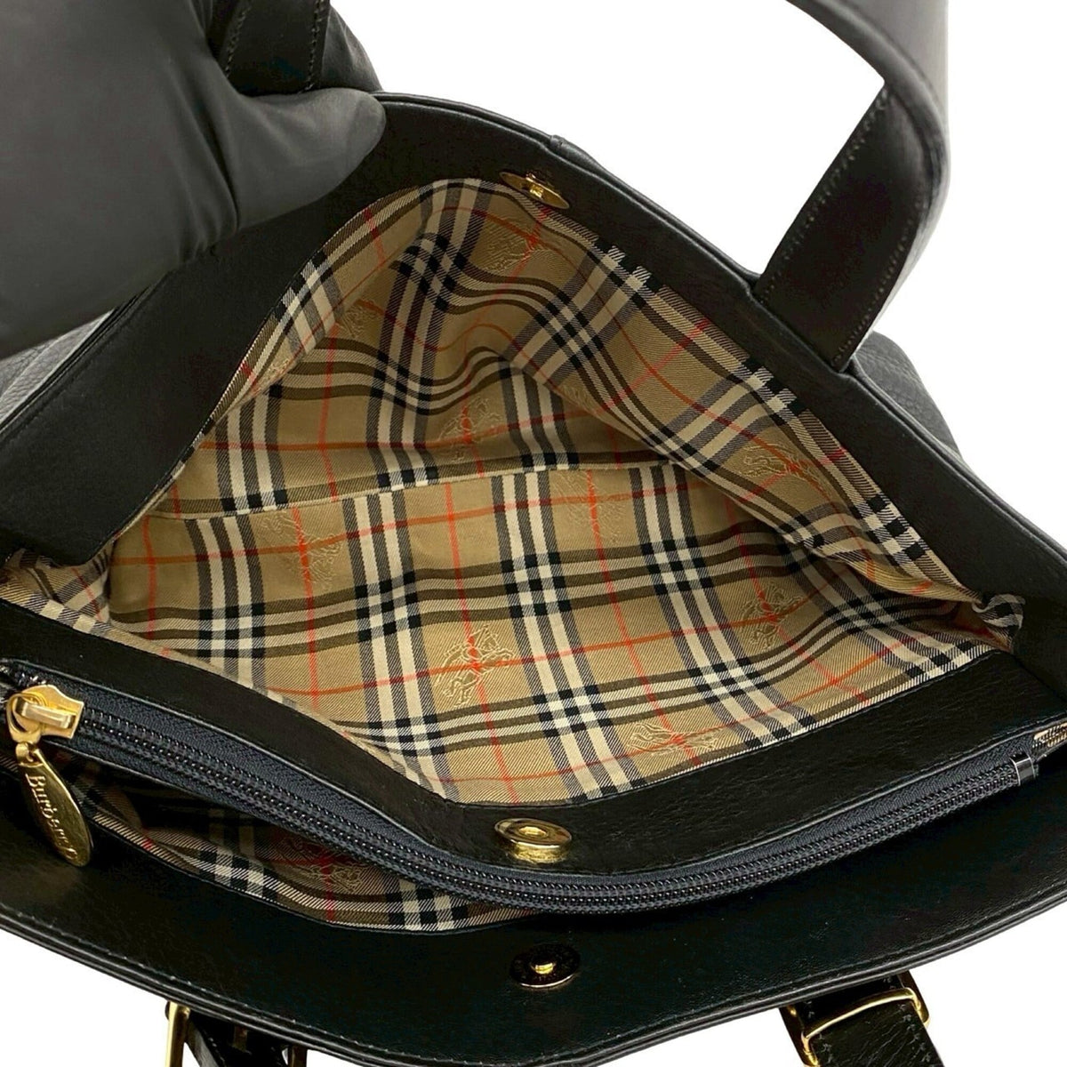 Burberry Black Leather Handbag Tote Bag (Pre-Owned)