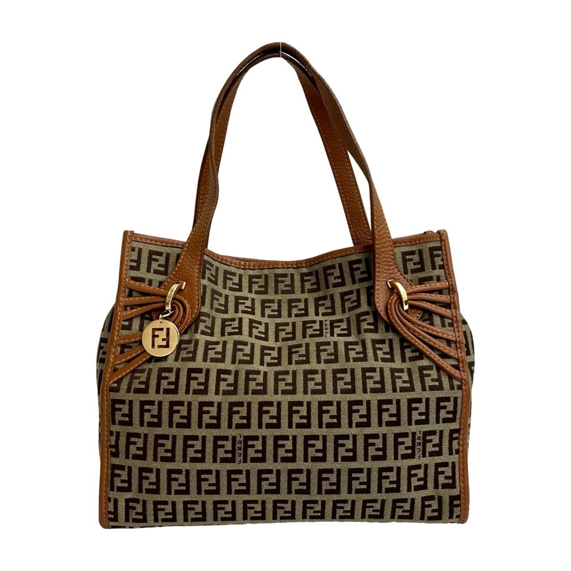Fendi Brown Canvas Leather Handbag Tote Bag (Pre-Owned)