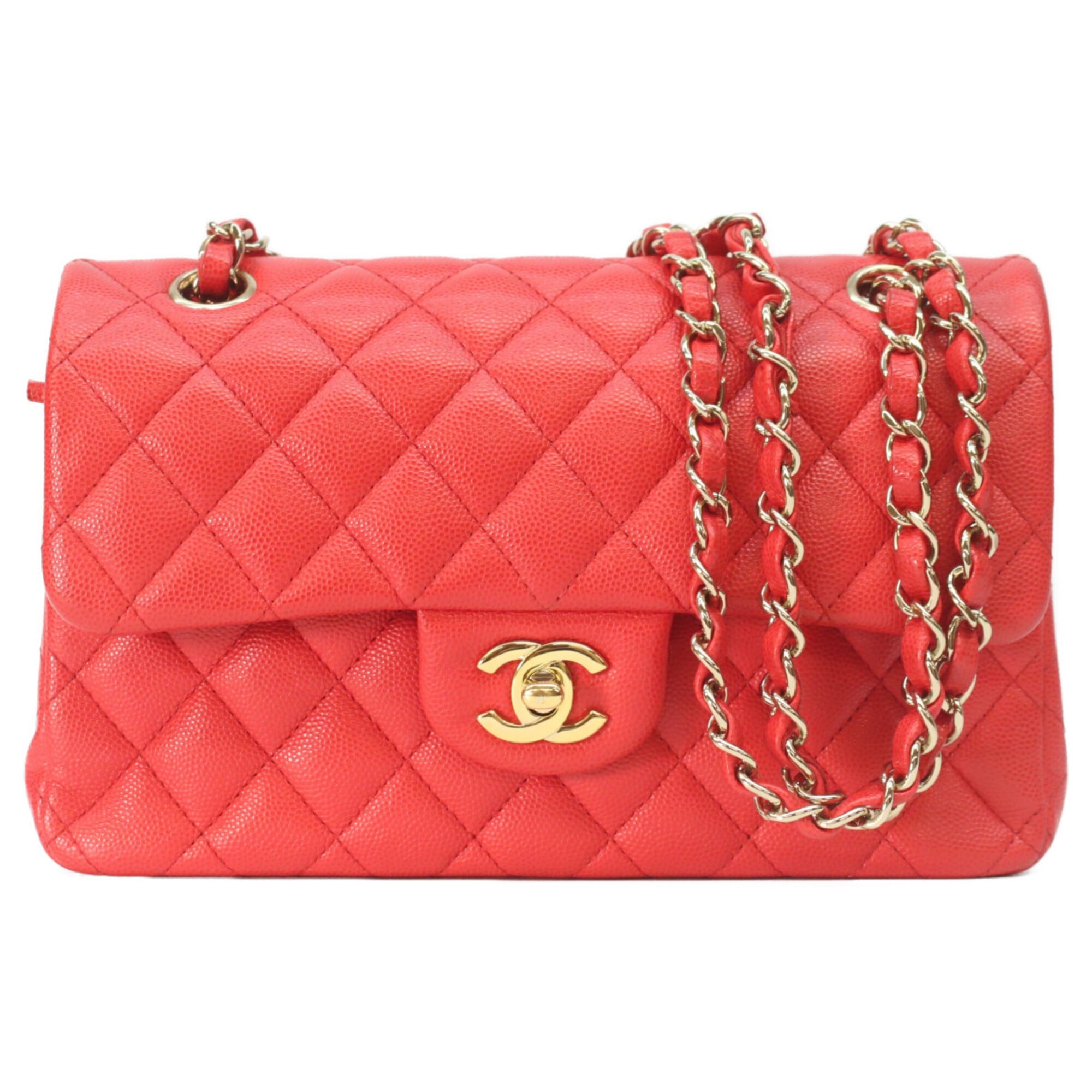 Chanel Red Color Grained Calfskin Shoulder Bag (Pre-Owned)