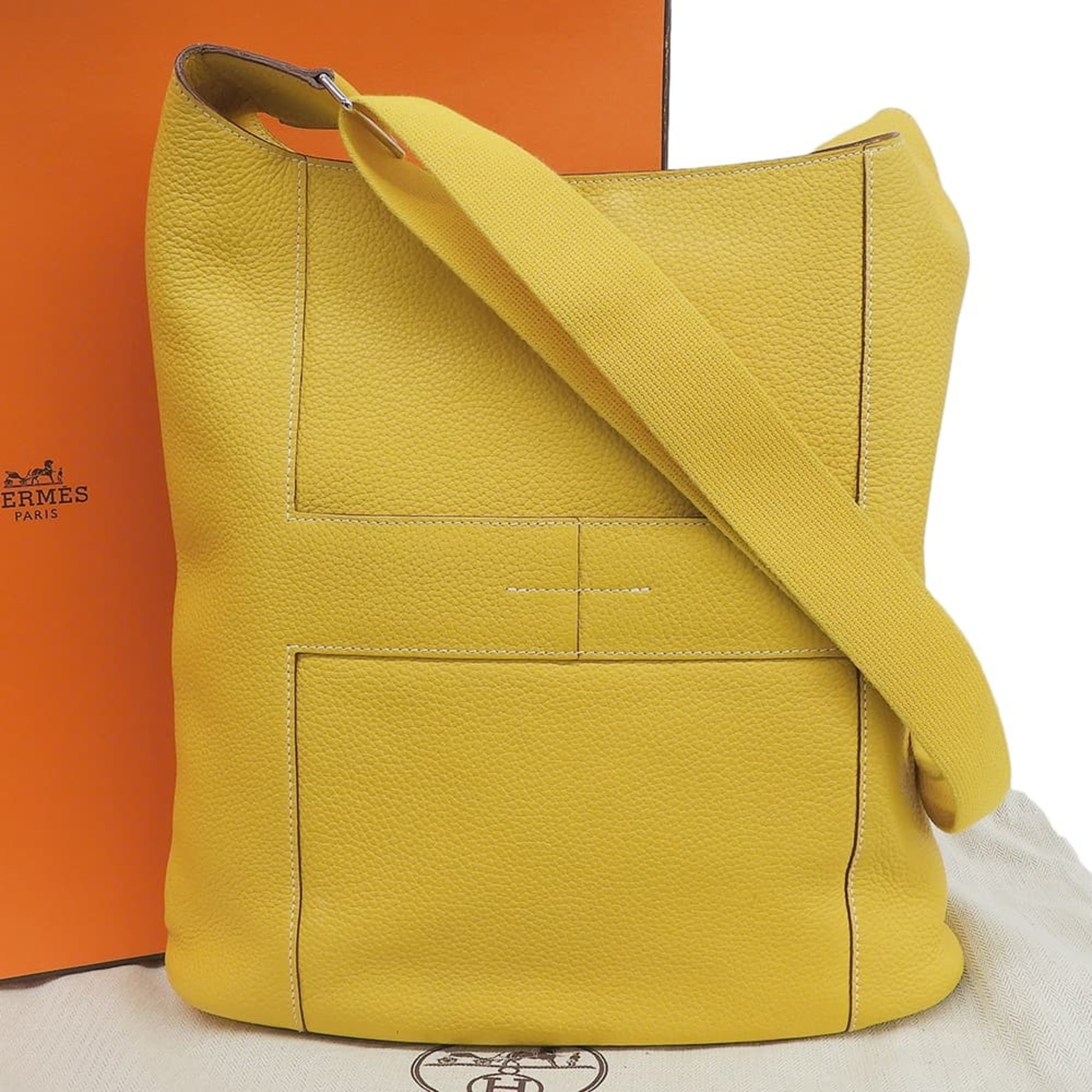 Hermes Yellow Taurillon Clemence Leather Shoulder Bag Tote Bag (Pre-Owned)