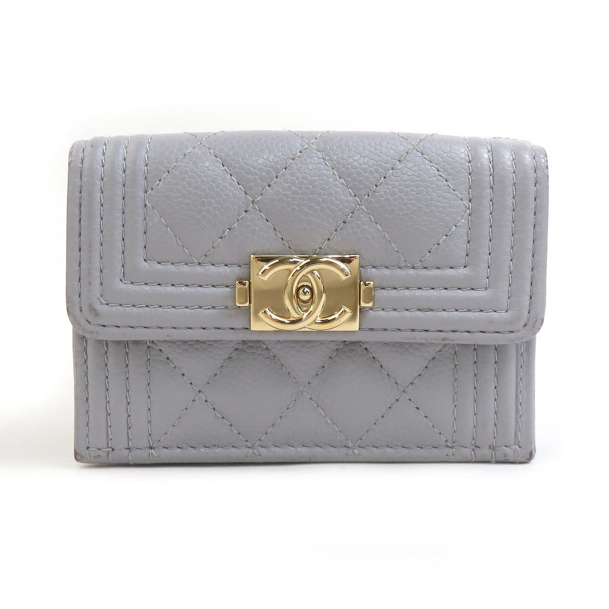 Chanel Light Gray Grained Calfskin Wallet (Tri-Fold) (Pre-Owned)