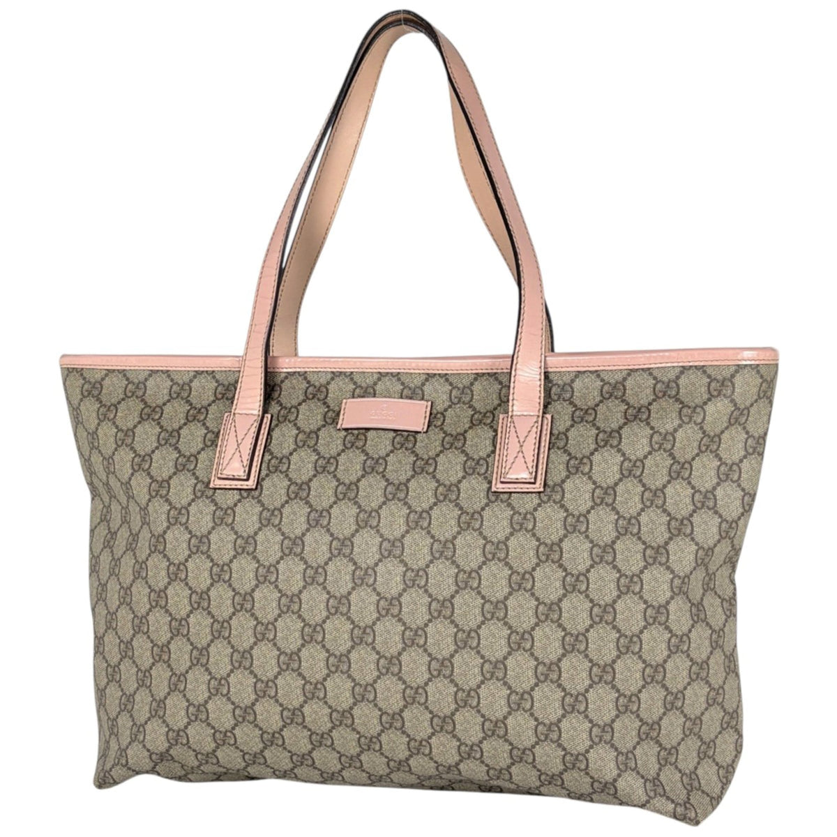 Gucci Beige Pink Coated Canvas Leather Tote Bag (Pre-Owned)