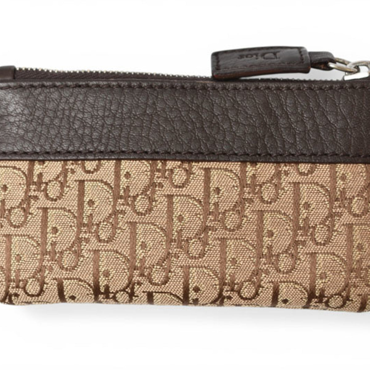 Christian Dior Beige Brown Leather Canvas Pouch (Pre-Owned)