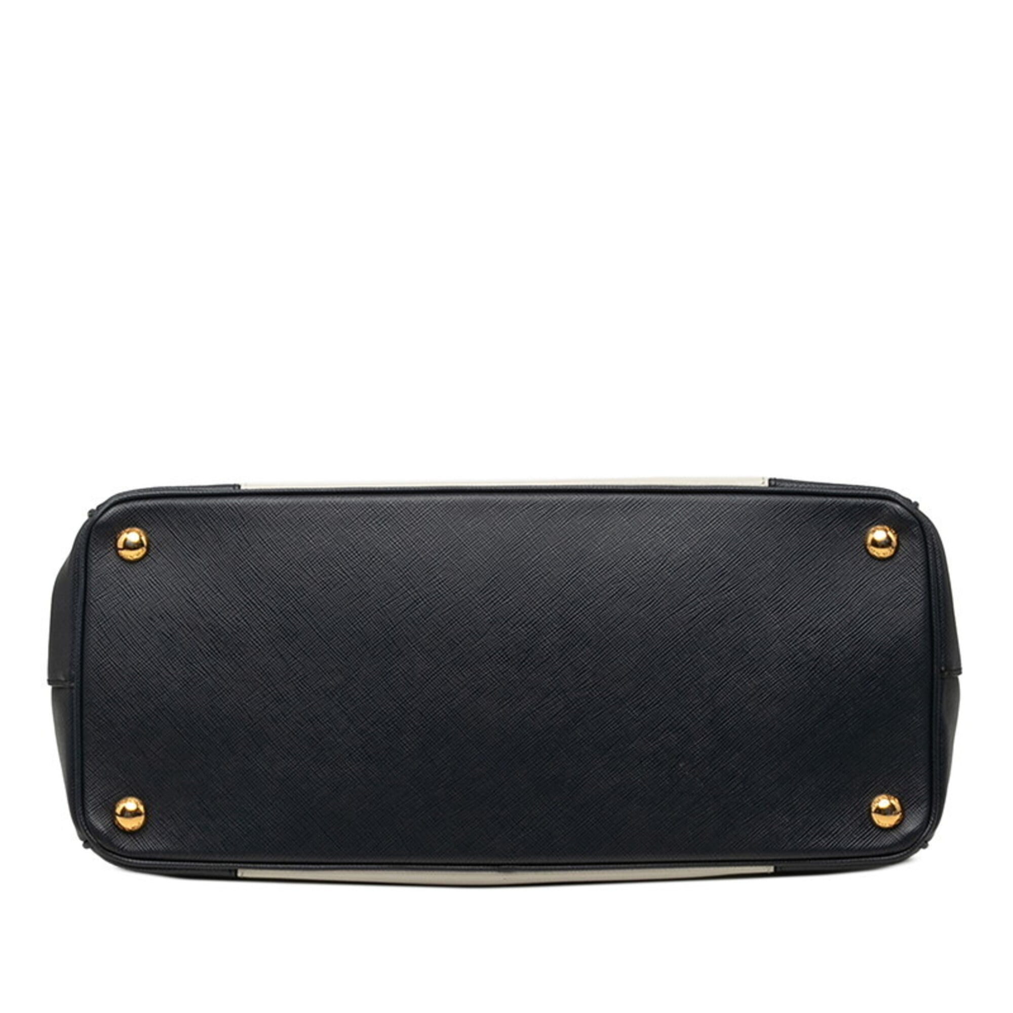 Prada Beige Ivory Navy Leather Handbag Shoulder Bag (Pre-Owned)