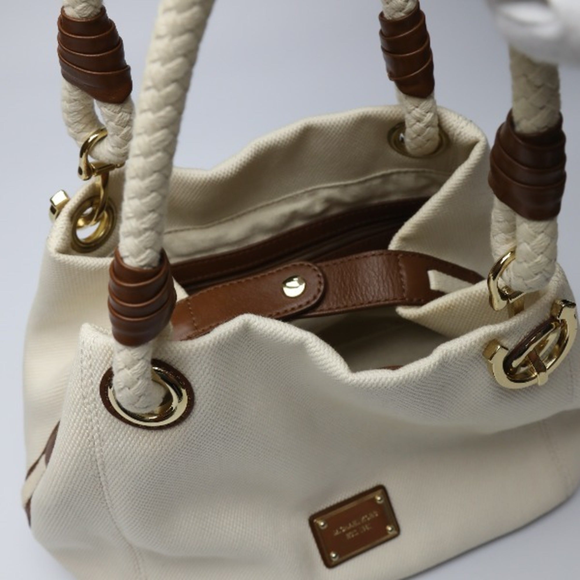 Michael Kors Brown White Canvas Tote Bag (Pre-Owned)