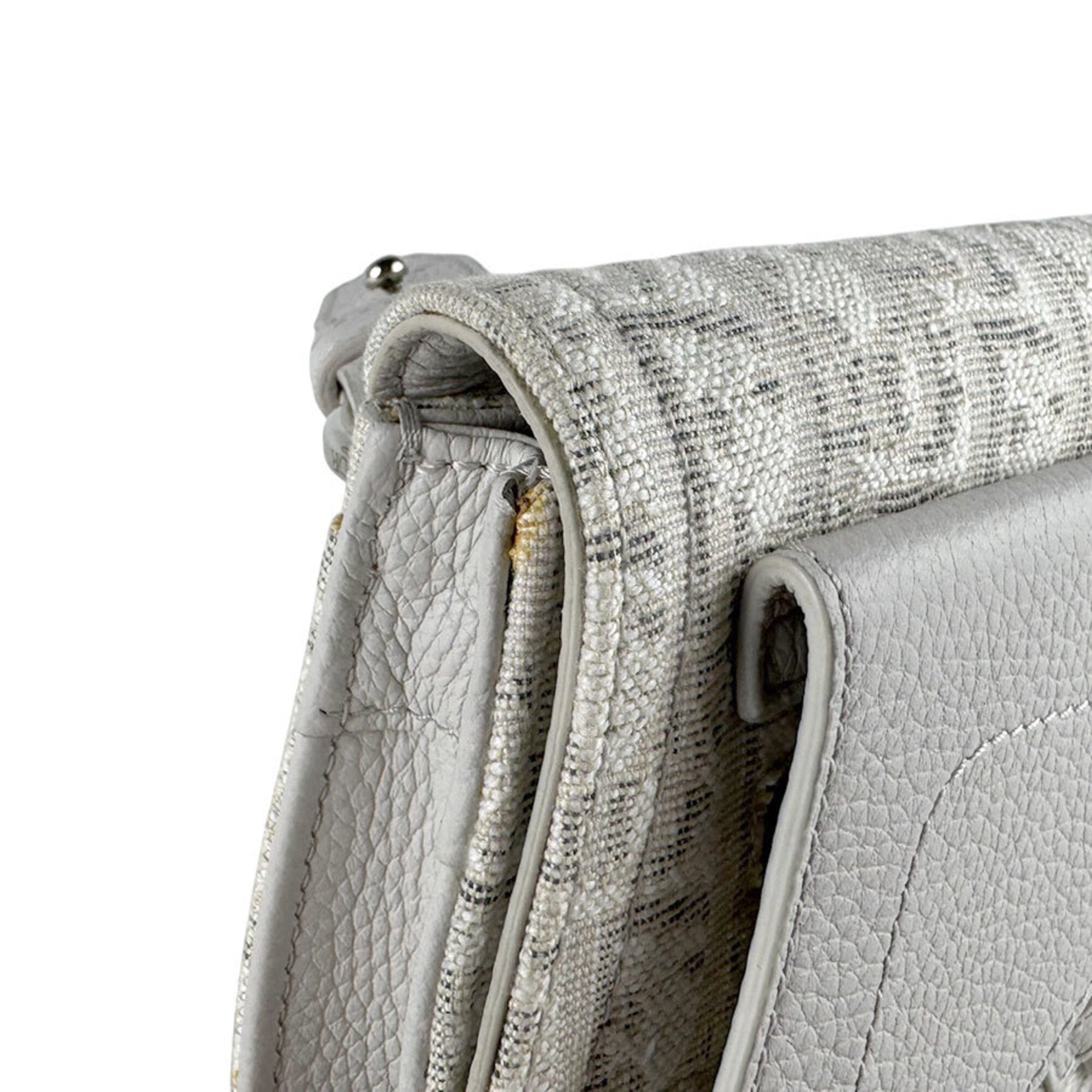 Christian Dior Light Gray Canvas Leather Saddle Bag Shoulder Bag (Pre-Owned)