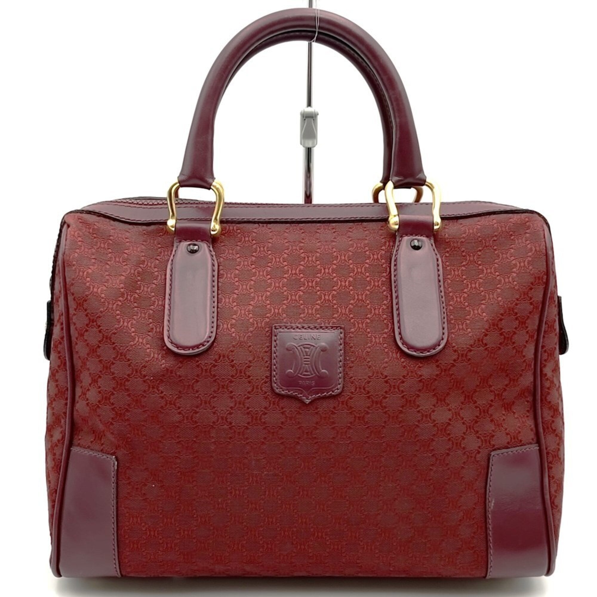 Celine Macadam Red Color Canvas Leather Boston Bag Handbag (Pre-Owned)