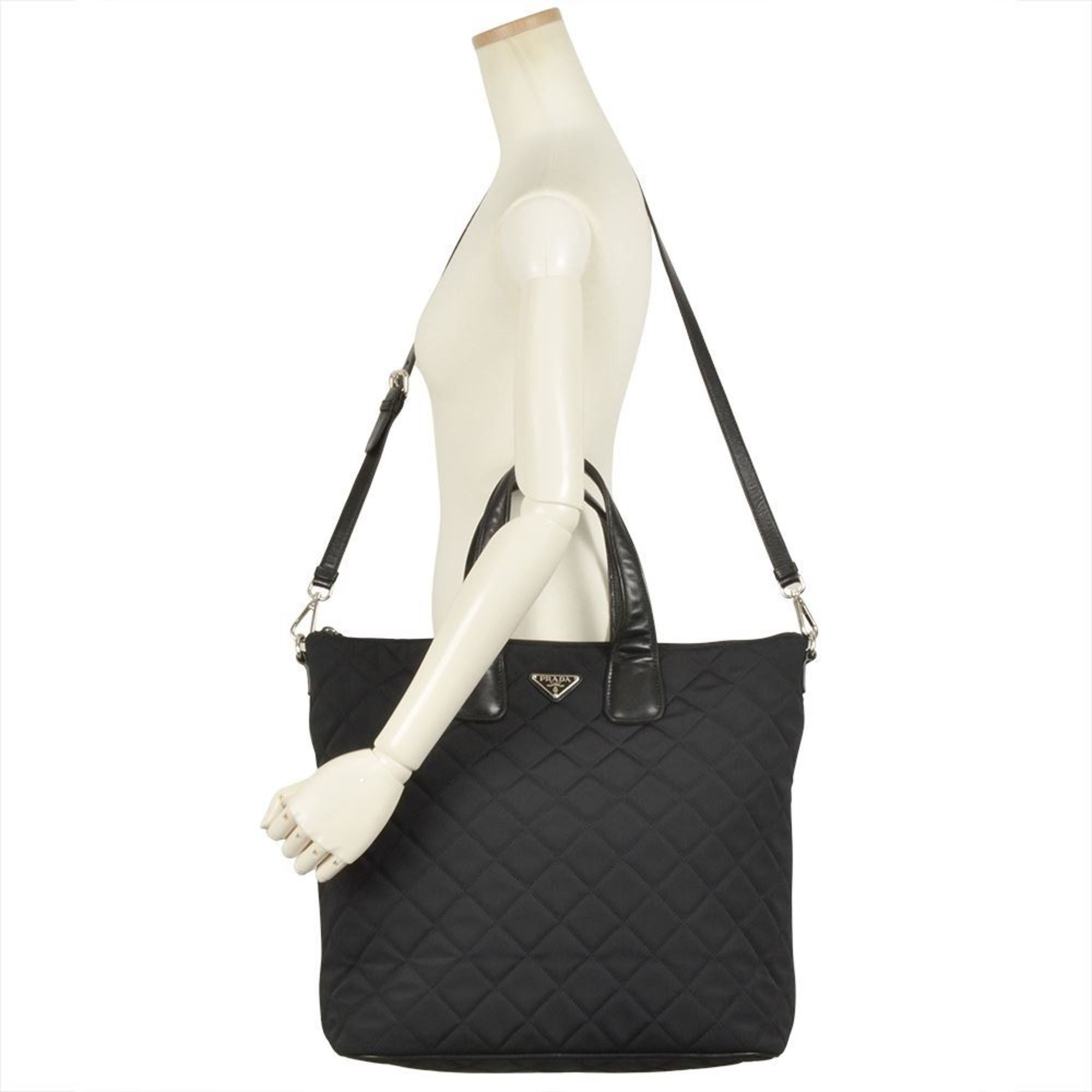 Prada Black Nylon Leather Tote Bag (Pre-Owned)