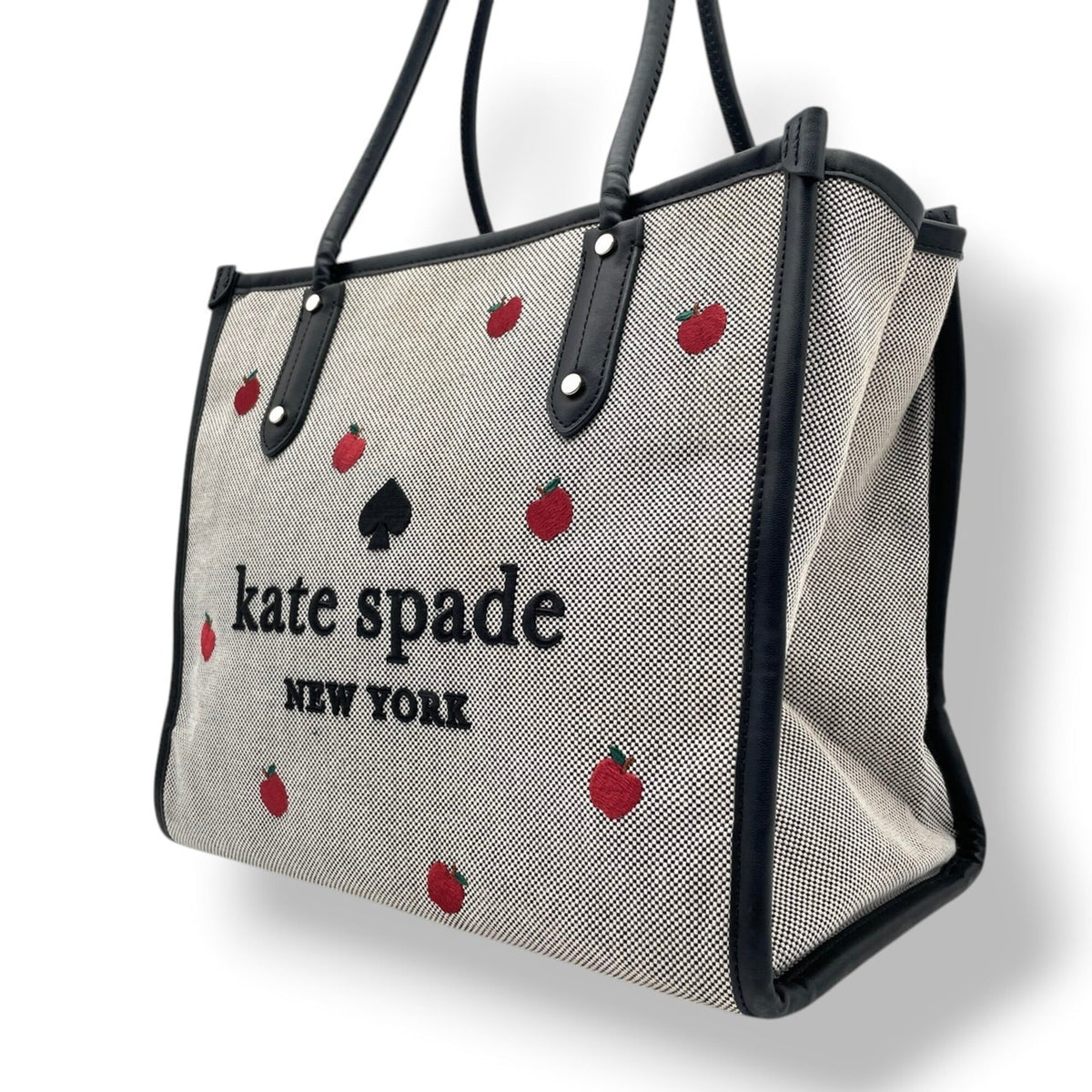 Kate Spade Black Gray Canvas Leather Handbag Tote Bag (Pre-Owned)