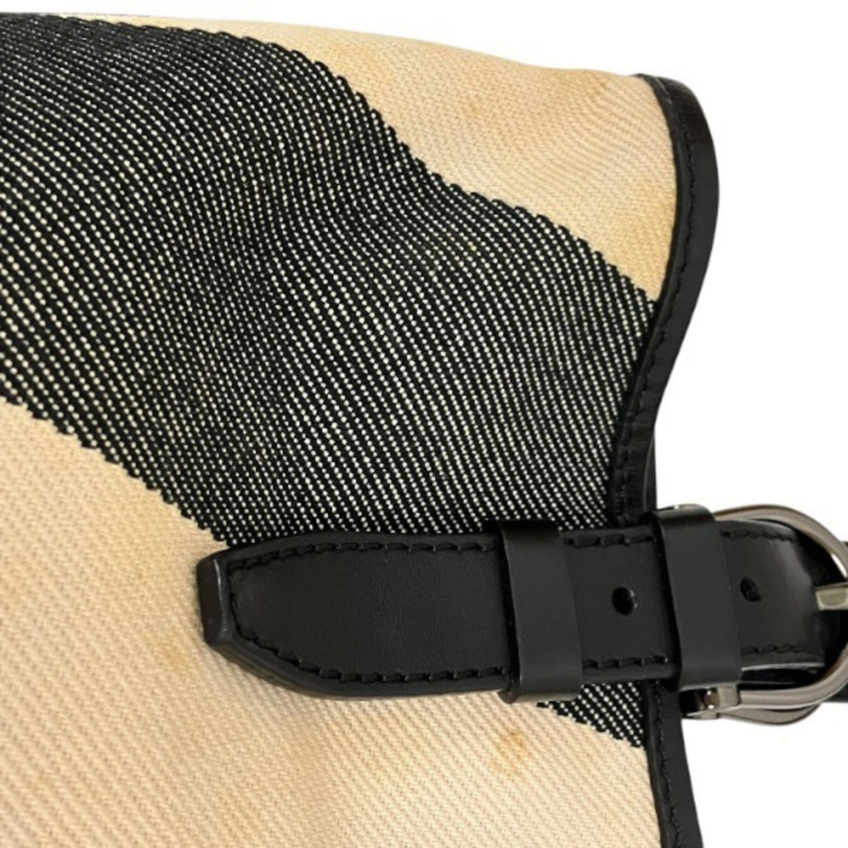 Burberry Black Ivory Canvas Leather Shoulder Bag Tote Bag (Pre-Owned)