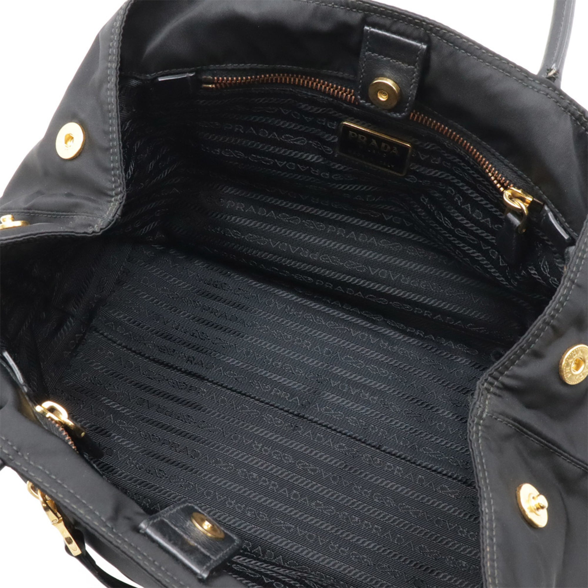 Prada Black Nero Nylon Leather Handbag Shoulder Bag Tote Bag (Pre-Owned)