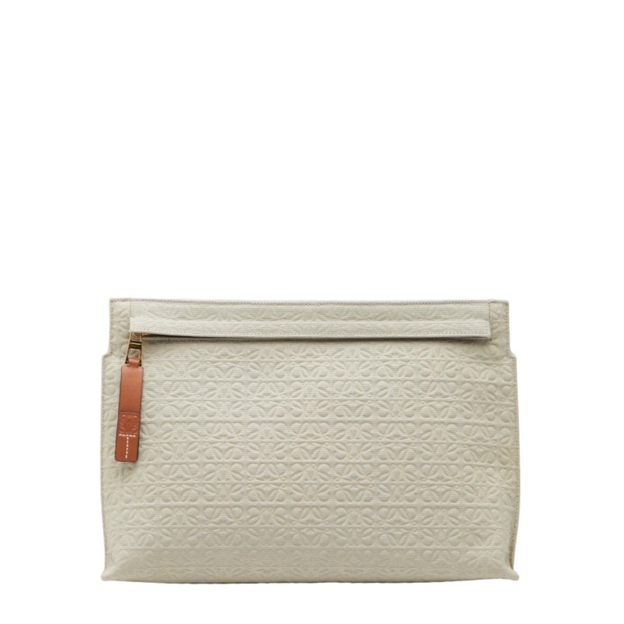 Loewe Brown Light Green Canvas Leather Clutch Bag Pouch (Pre-Owned)