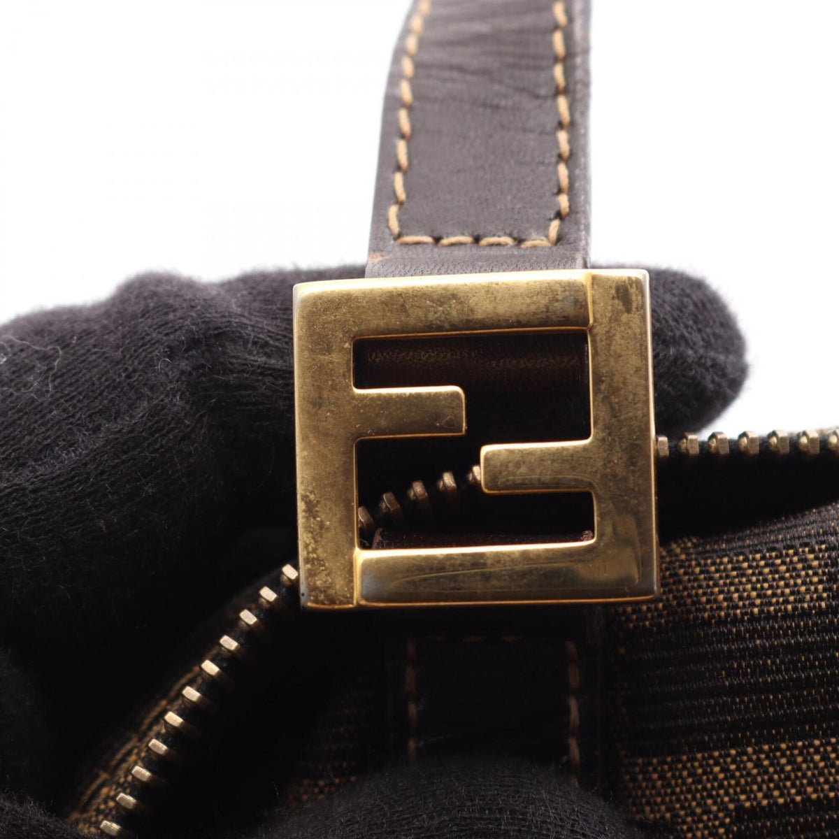 Fendi Black Brown Canvas Leather Handbag Tote Bag (Pre-Owned)