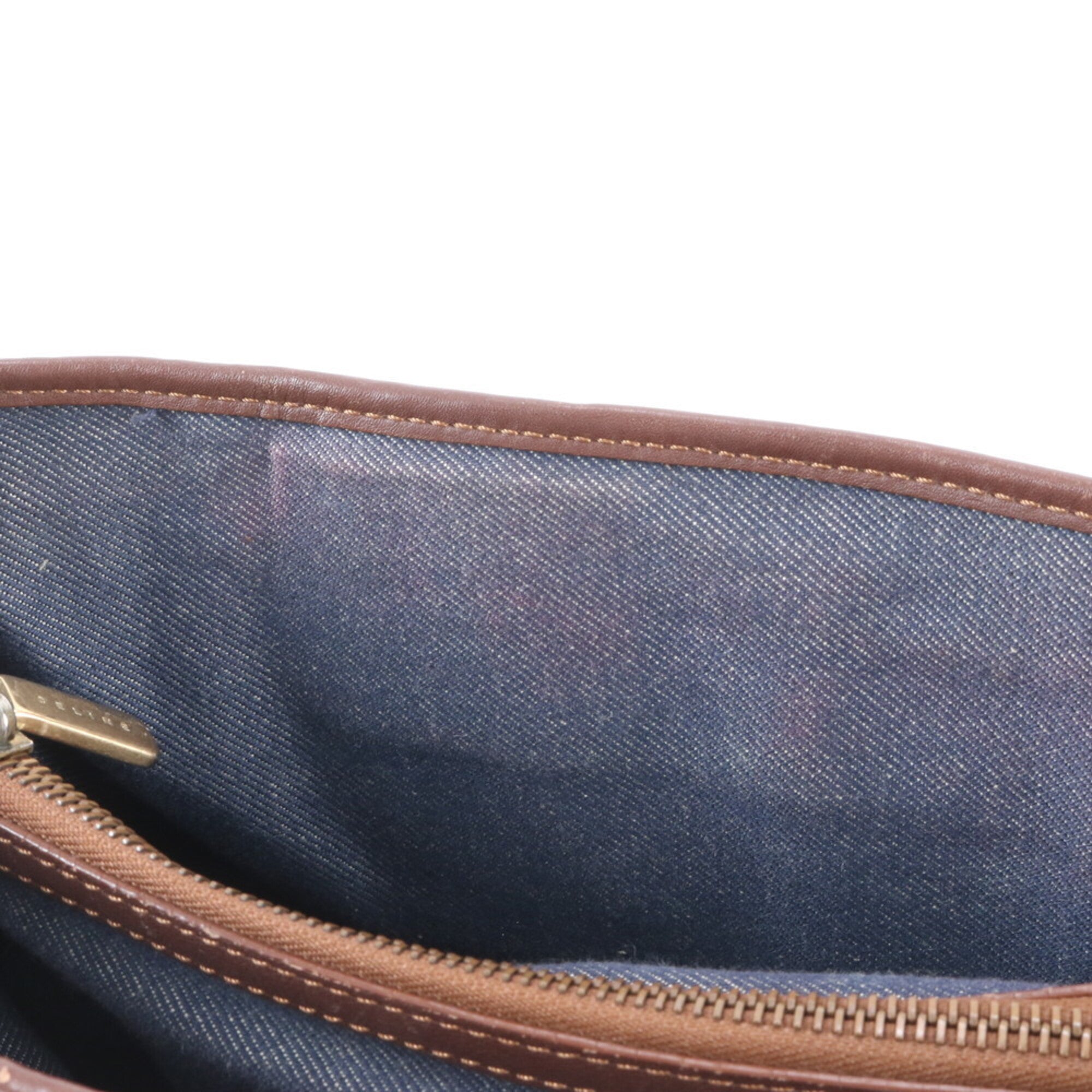 Celine Macadam Brown Navy Leather Canvas Handbag Tote Bag (Pre-Owned)