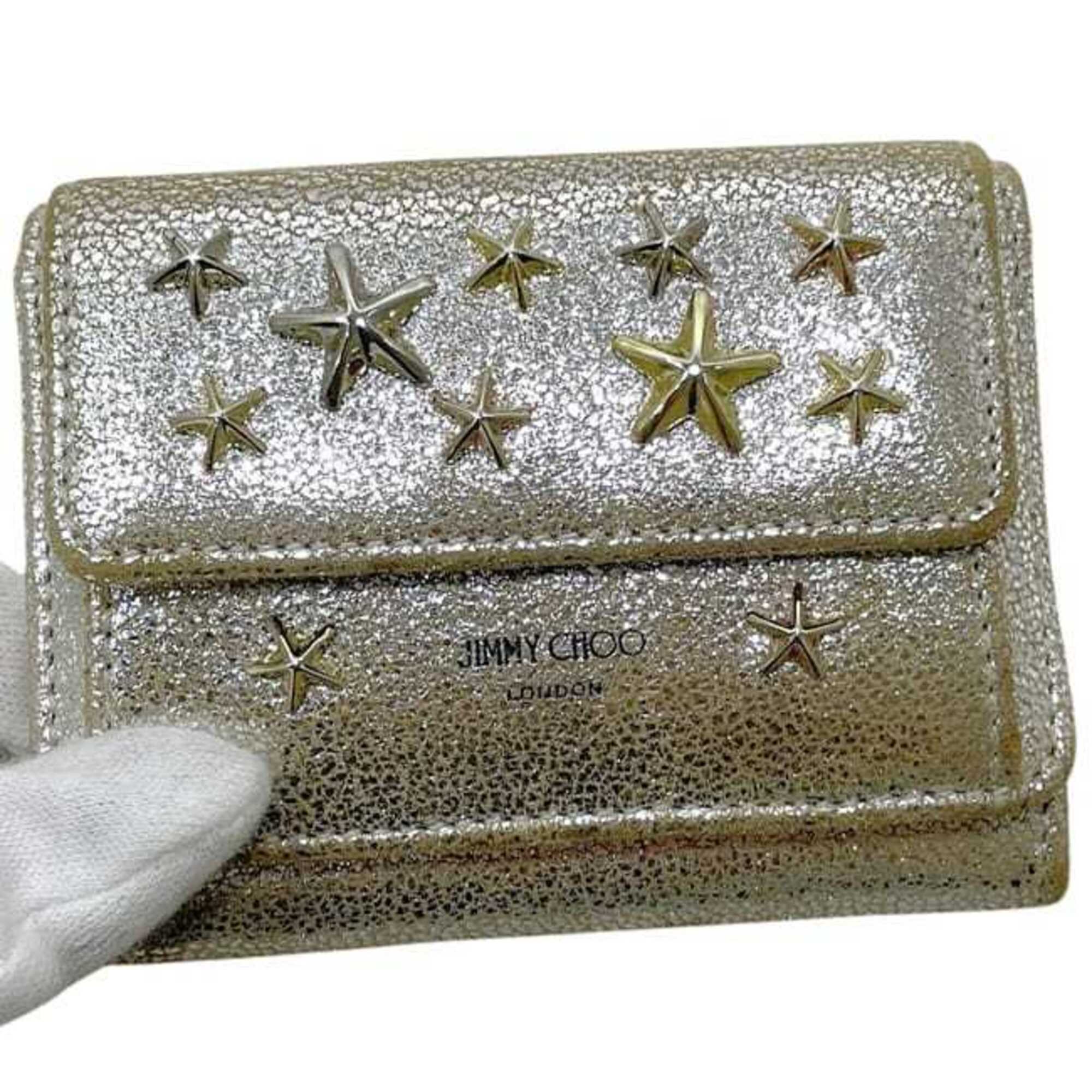 Jimmy Choo Gold Leather Wallet (Tri-Fold) (Pre-Owned)