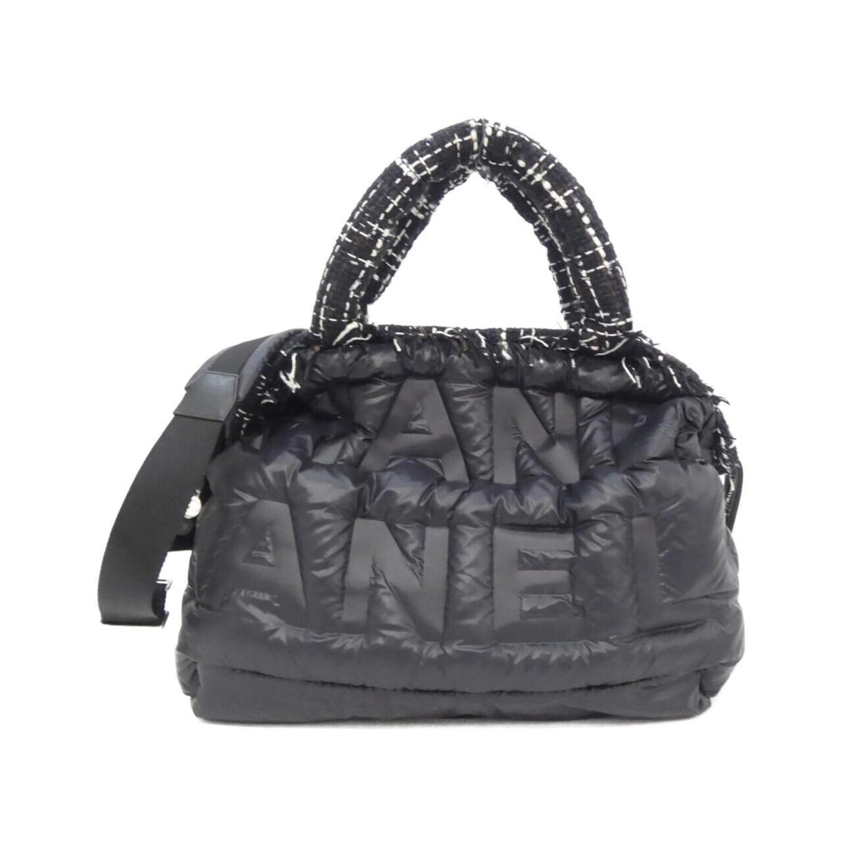 Chanel Black White Nylon Tweed Handbag (Pre-Owned)
