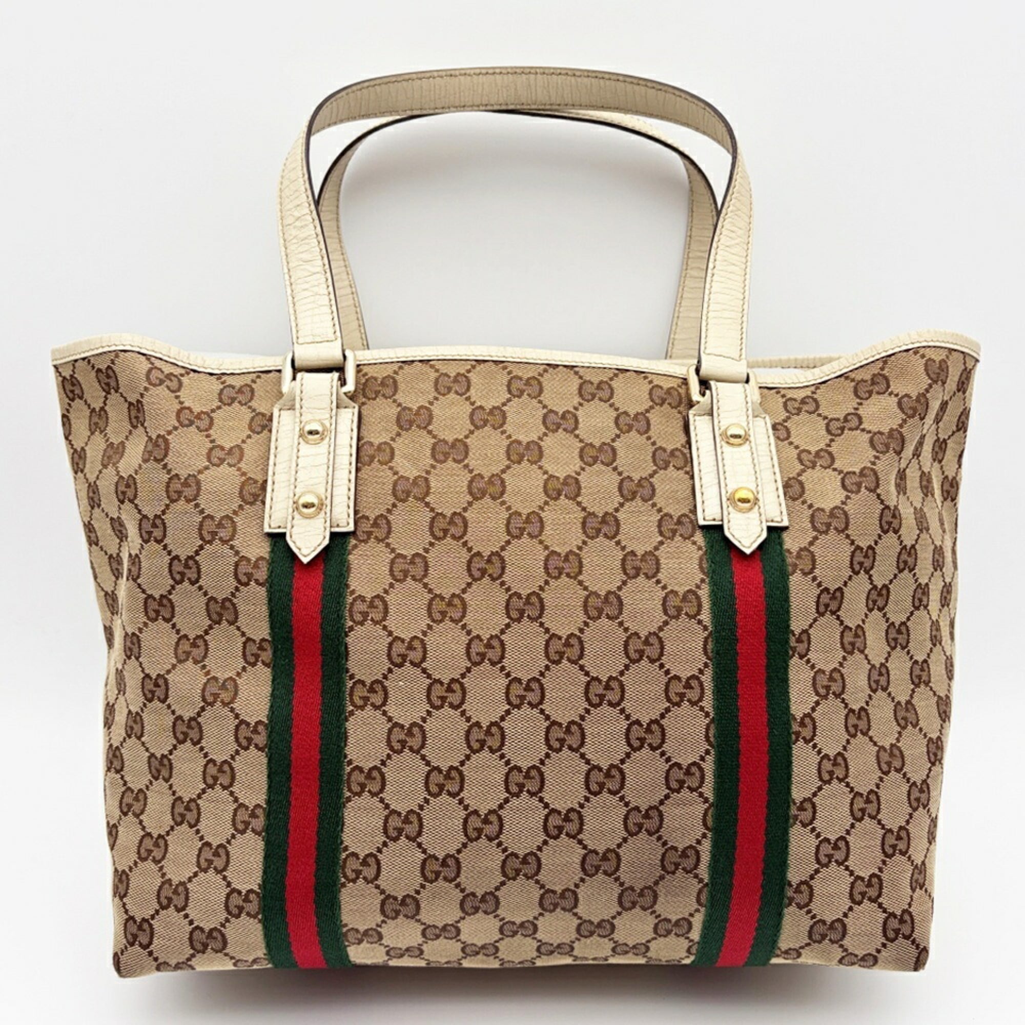 Gucci Ivory Gg Canvas Leather Tote Bag (Pre-Owned)