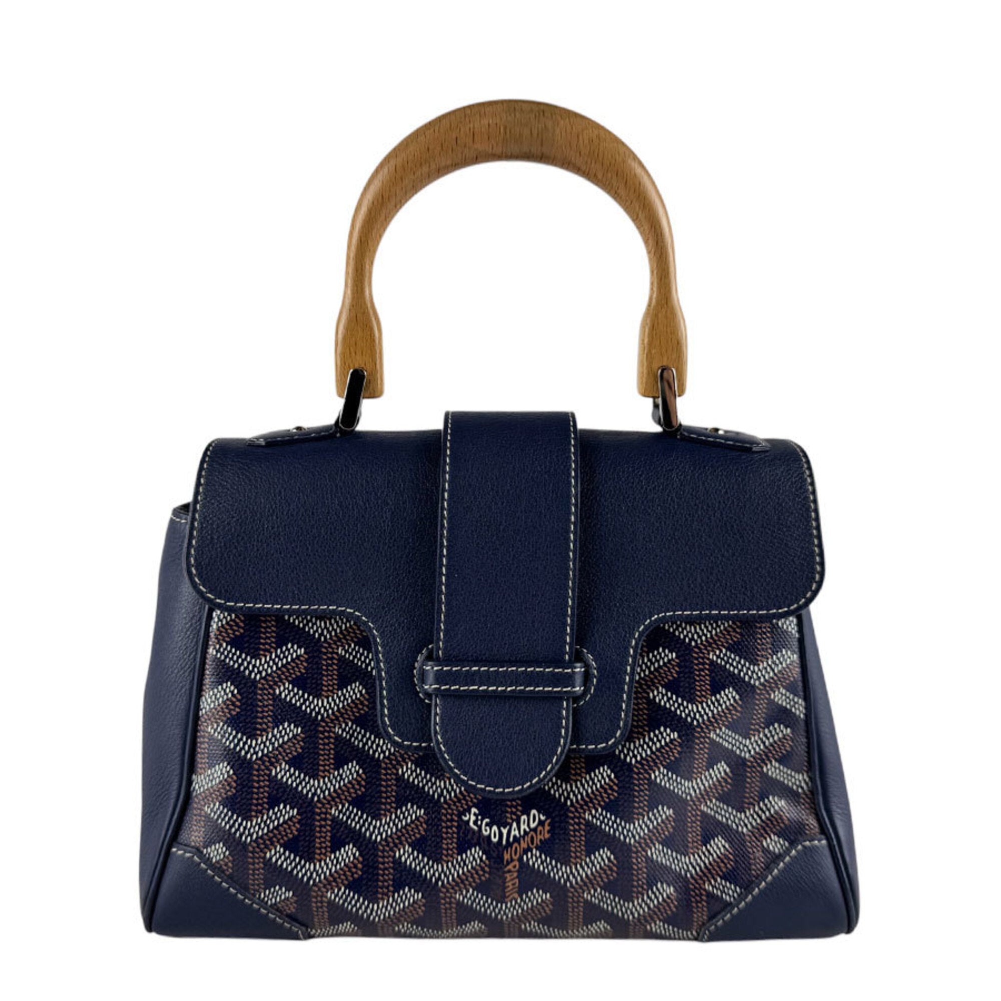 Goyard Navy Coated Canvas Leather Handbag Shoulder Bag (Pre-Owned)