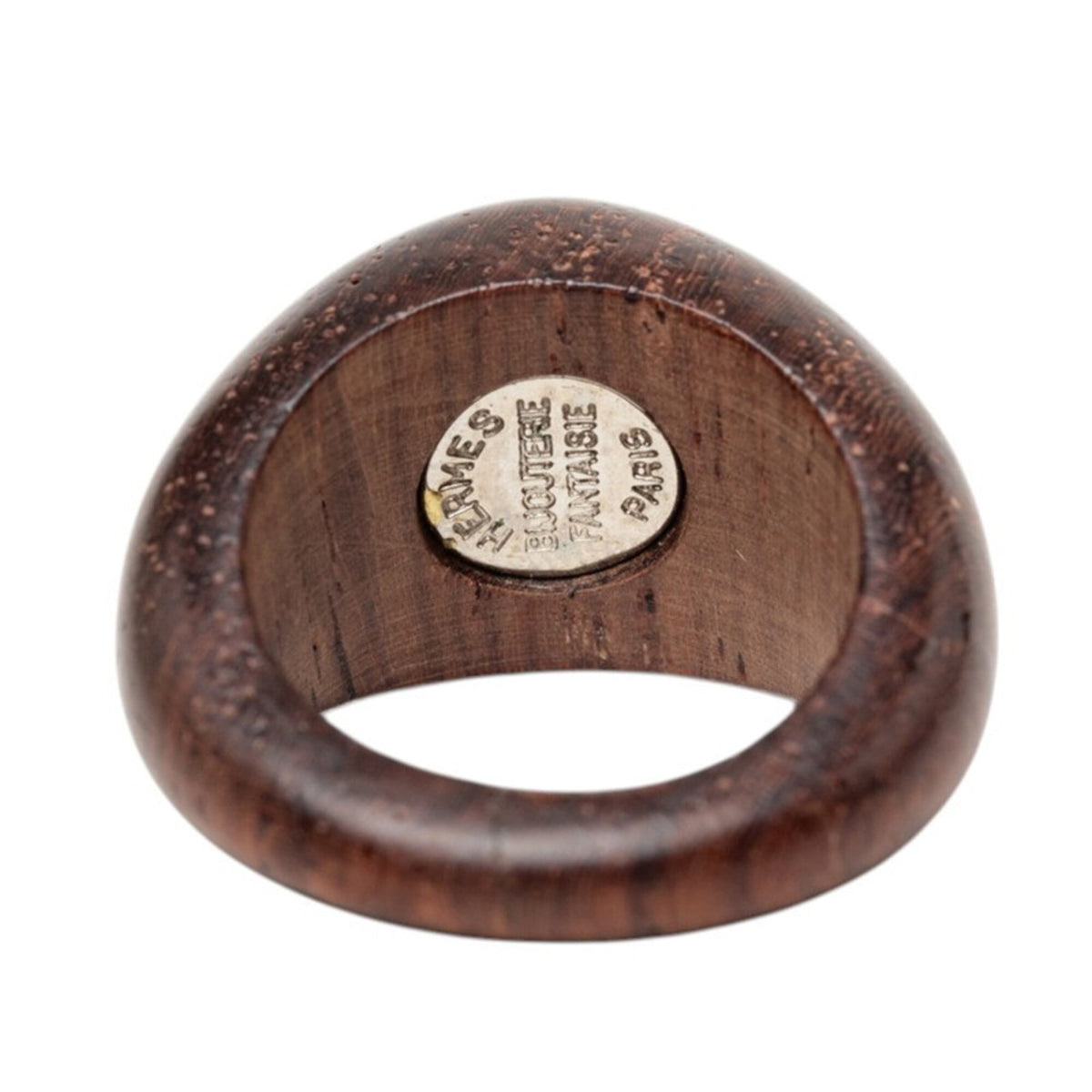 Hermes Silver Brown Metal Wood Band Ring (Pre-Owned)